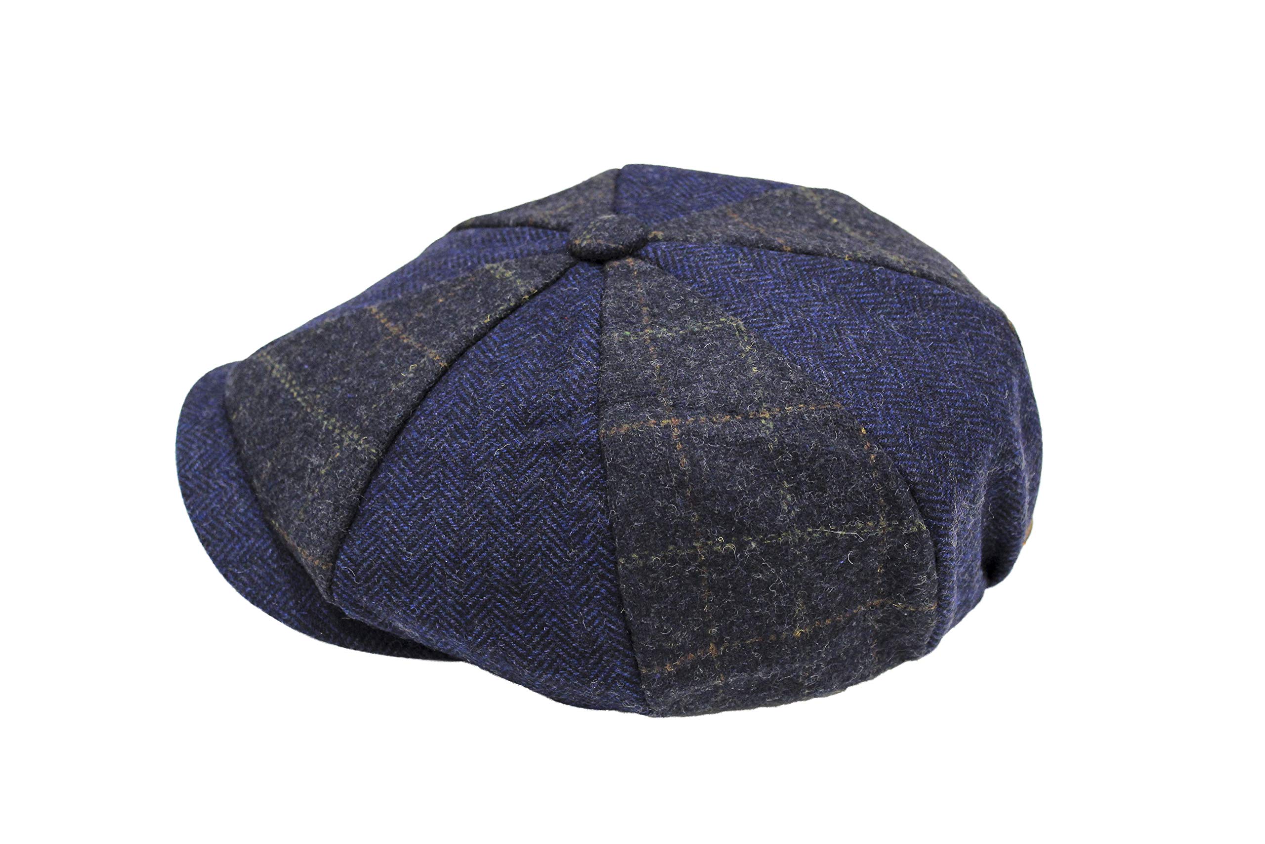Heritage Traditions Mens Wool Tweed Panel Peak Newsboy Cap Hat (Navy Multi)