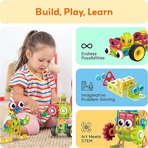 Miniatura 4 de PicassoTiles STEM Juguetes de aprendizaje de 250 piezas de bloques de construcción para niños, kit de ingeniería de construcción, bloques de juguete