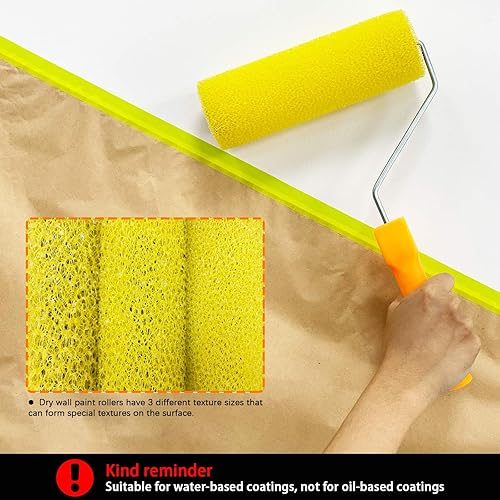 Miniatura 6 de Juego de 12 cubiertas de rodillo de pintura texturizadas con 2 marcos, 4 pulgadas, 3 texturas, rodillos de pintura con textura de yeso, cubiertas de
