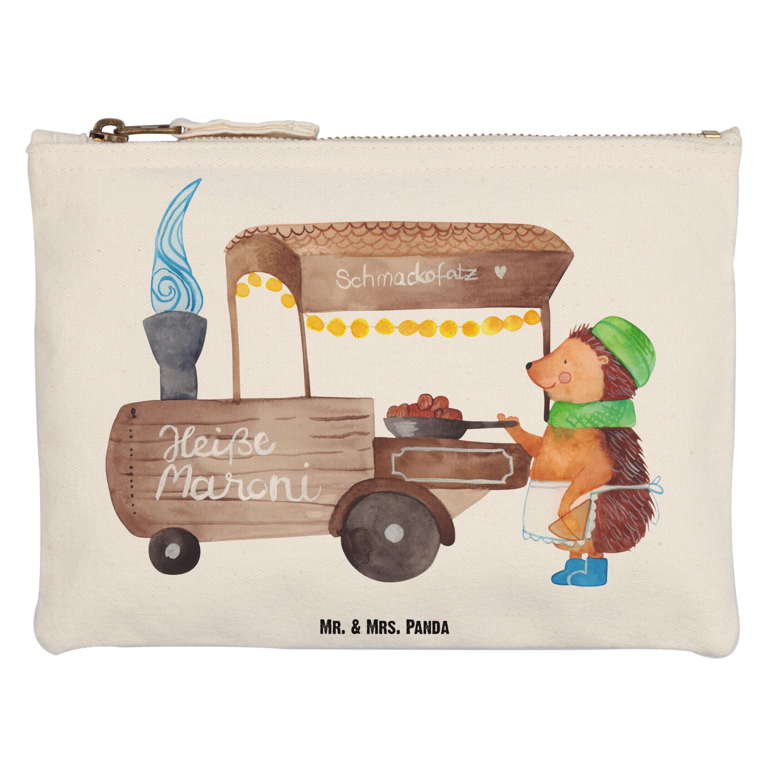 Mr. & Mrs. Panda Federmappe Igel Maronen Grösse XL Große - Geschenk, Duft, Waschtasche, Federtasche, Schlampermäppchen, Weihnachten, Weihnachtsmarkt, Kastanien, kosmetiktäschchen, Pouch