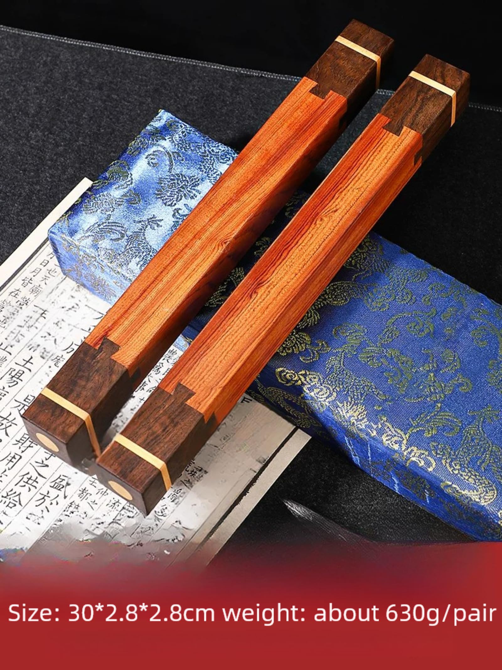 Zhenchi - Fermacarte in legno massello, 30 cm, 2 pezzi, con scatola regalo