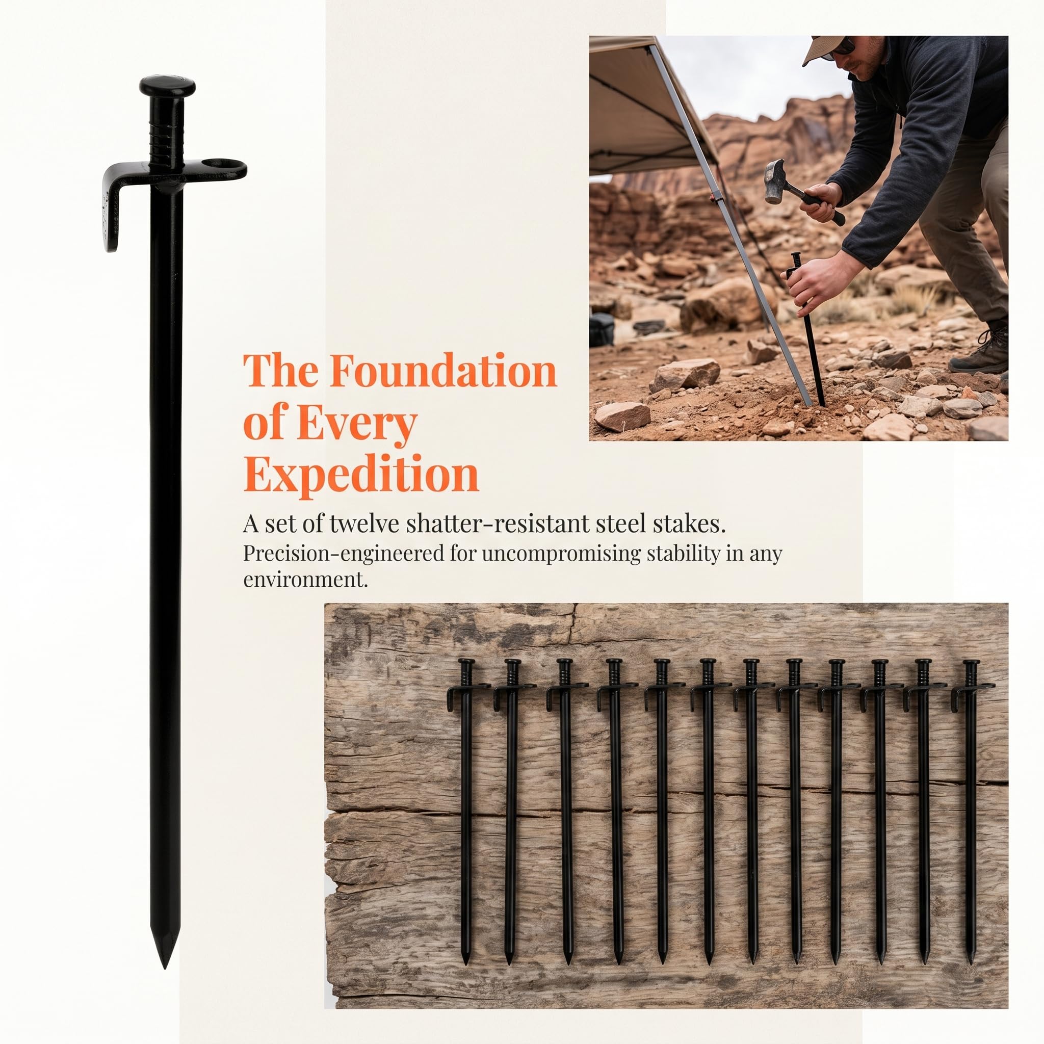 Lawei 12 Stück Zeltheringe, 30.5 cm Mehrzweck-Campingpfähle, schwarze unzerbrechliche und unflexible Metall-Erdspieße für Outdoor, Ausflüge, Gartenarbeit, erhältlich in Schneefeld und Grasland