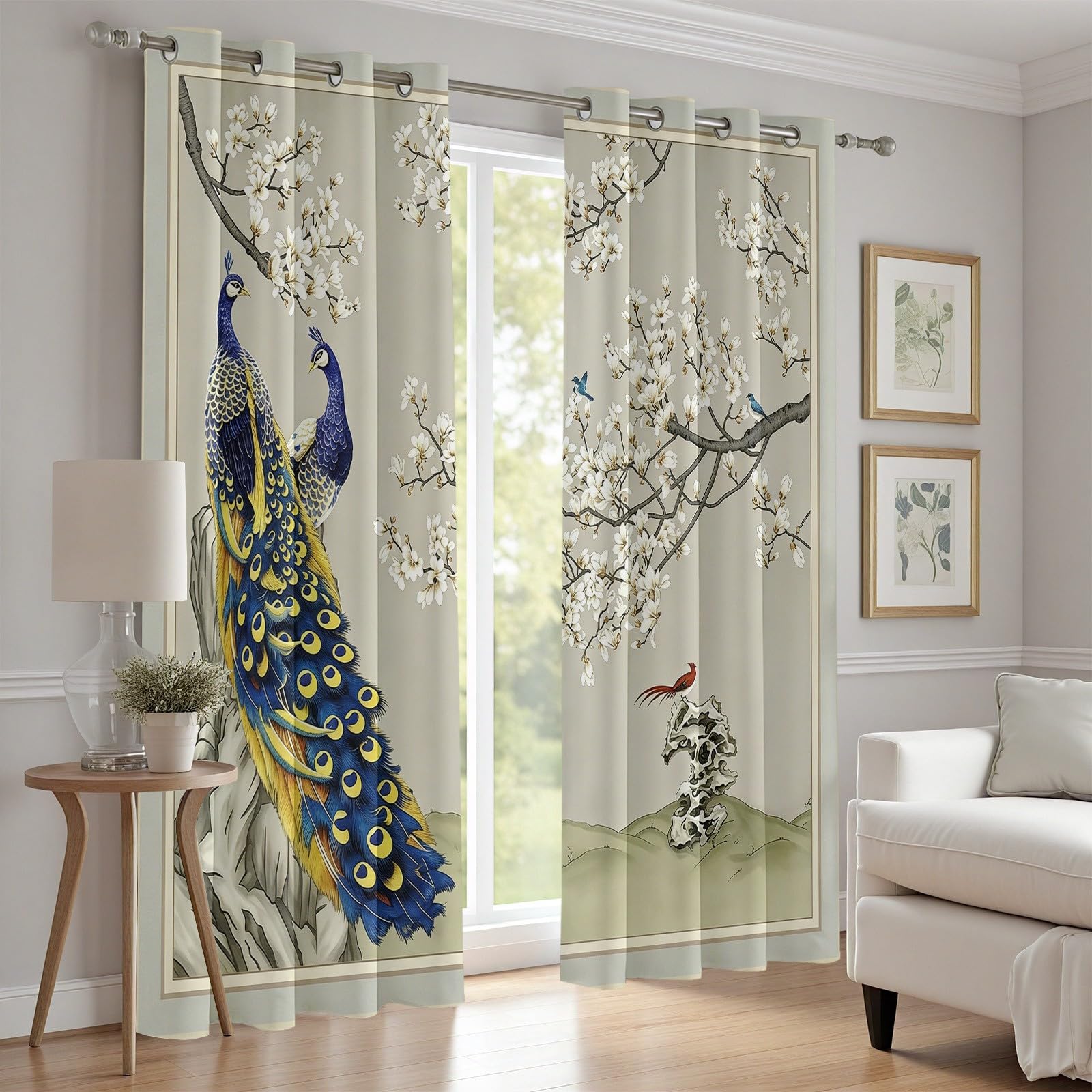 Vorhänge Blumen Pfau, Vorhang Chinoiserie Floral Vogel Blickdicht