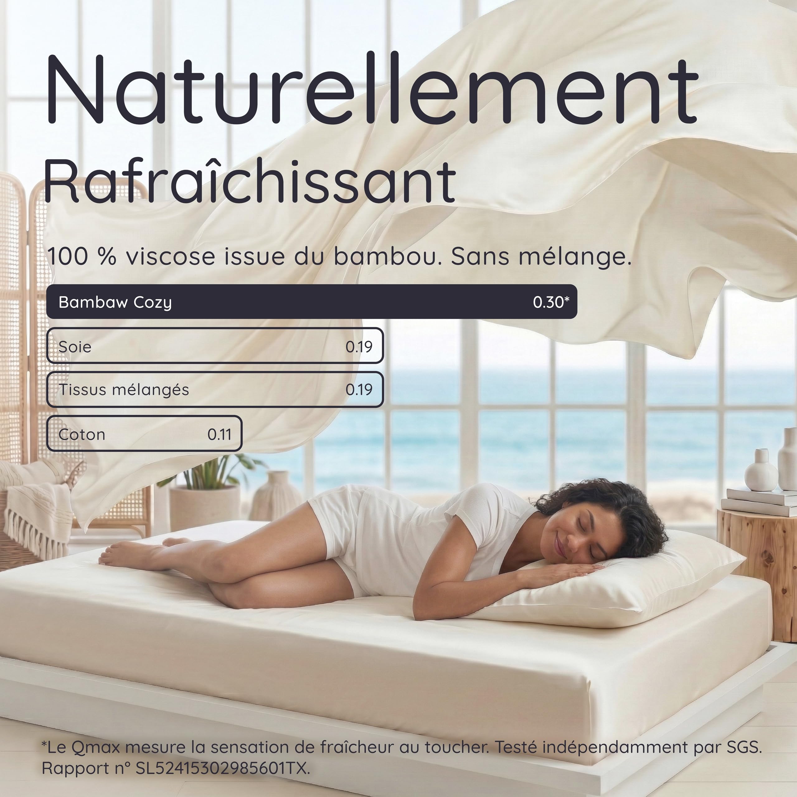 Bambaw Drap Plat en Bambou 240x290 cm, Drap Rafraîchissant pour l'Été, Doux et Anti Transpirant, Linge de Lit en Bambou Respirant et Antiacarien, pour 2 Personnes (Blanc)
