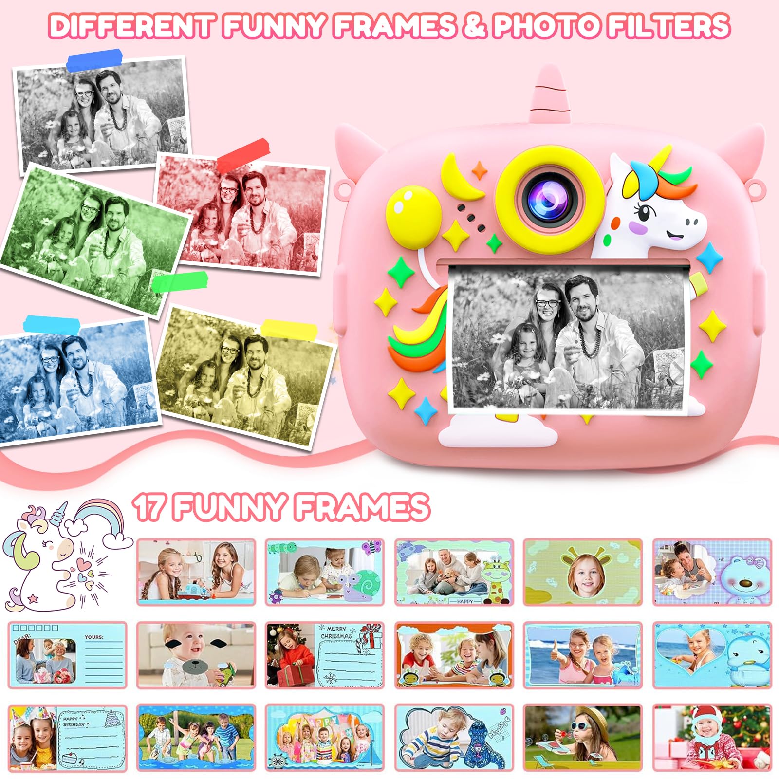 Camara Fotos Infantil Instantanea, 2,4 Pulgada Cámara Instantánea Niños, 1080P Cámara de Fotos Infantil con Tarjeta de 32 GB y Papel de Impresión, Regalo para Ninos de 3 a 12 Anos