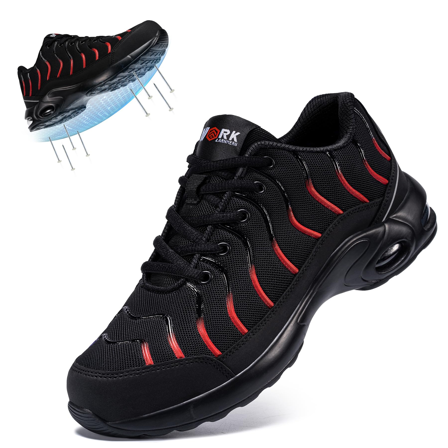 LARNMERN Steel Toe Shoes for Men Wide Women Lightweight Puncture Proof Work Safety Sneakers Breathable Slip Resistant Tennis Shoe