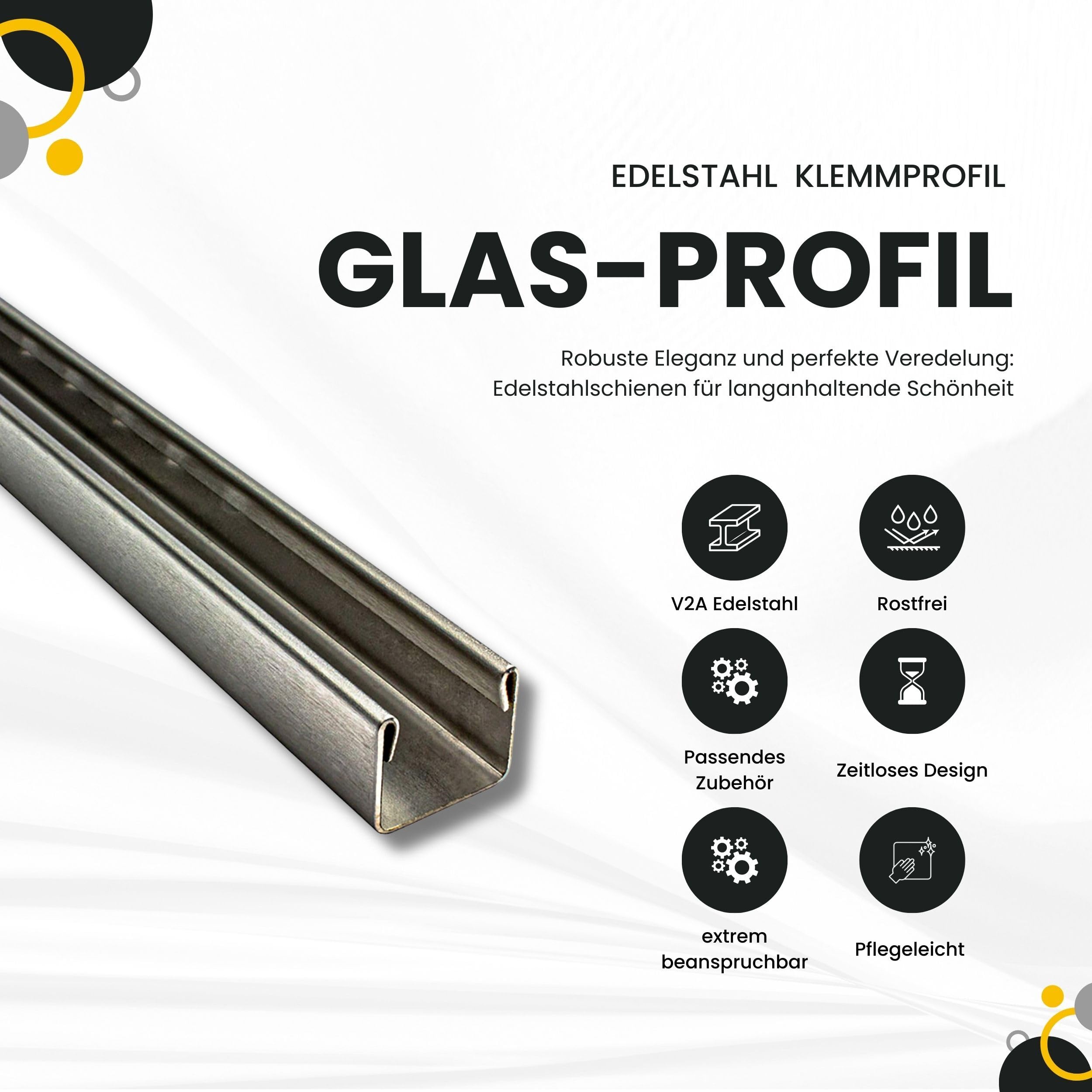 Glas-Profil Edelstahl Klemmprofil Wandprofil U-Profil V2A 2,5m 12,5mm gebürstet