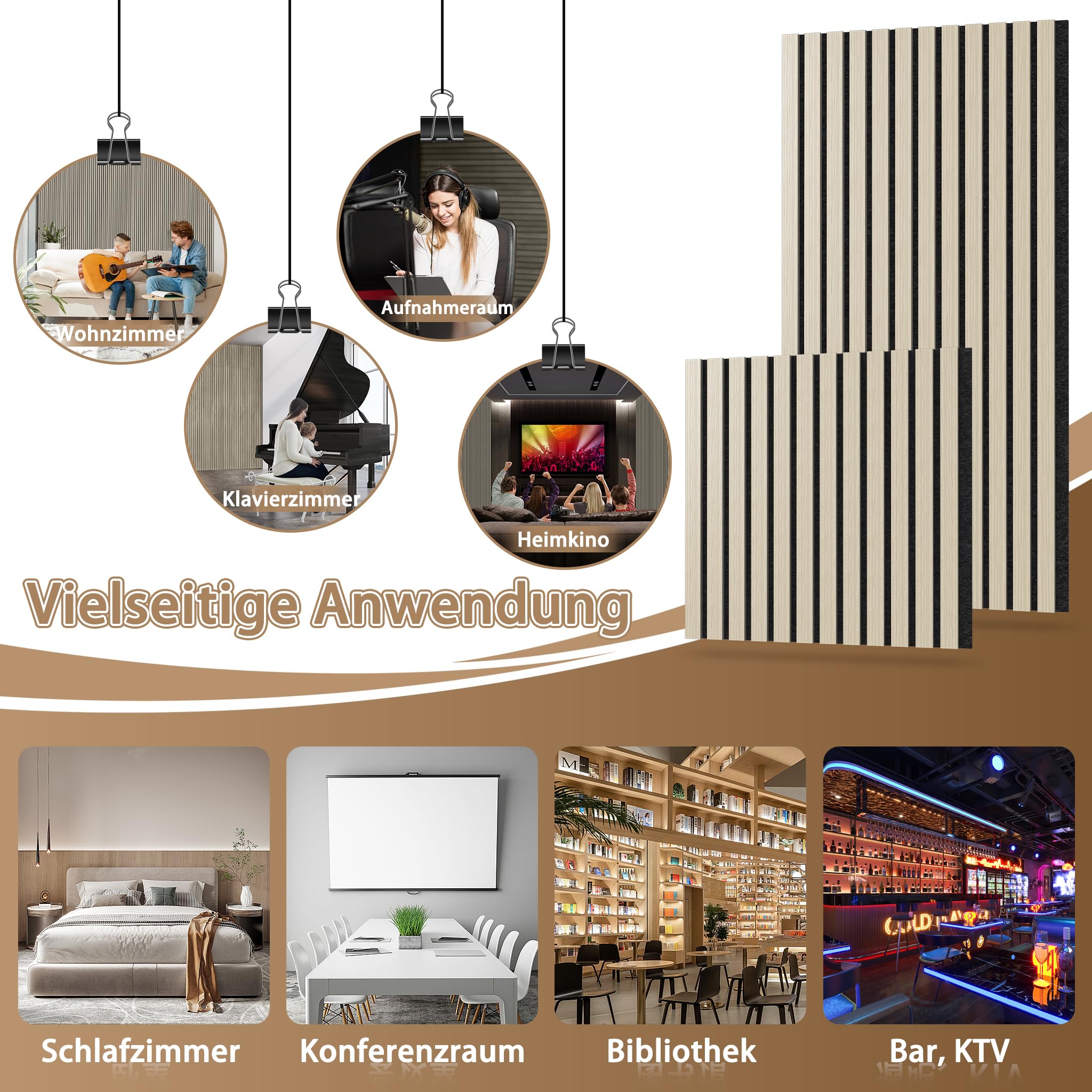 YRHome Akustikpaneele Wandpaneele Lamellenverkleidung Wandverkleidung Akustikelemente Lamellenwand Wand Akustikplatten Akustikfilz Holzoptik (Eiche Weiß, 4er 120x60cm)