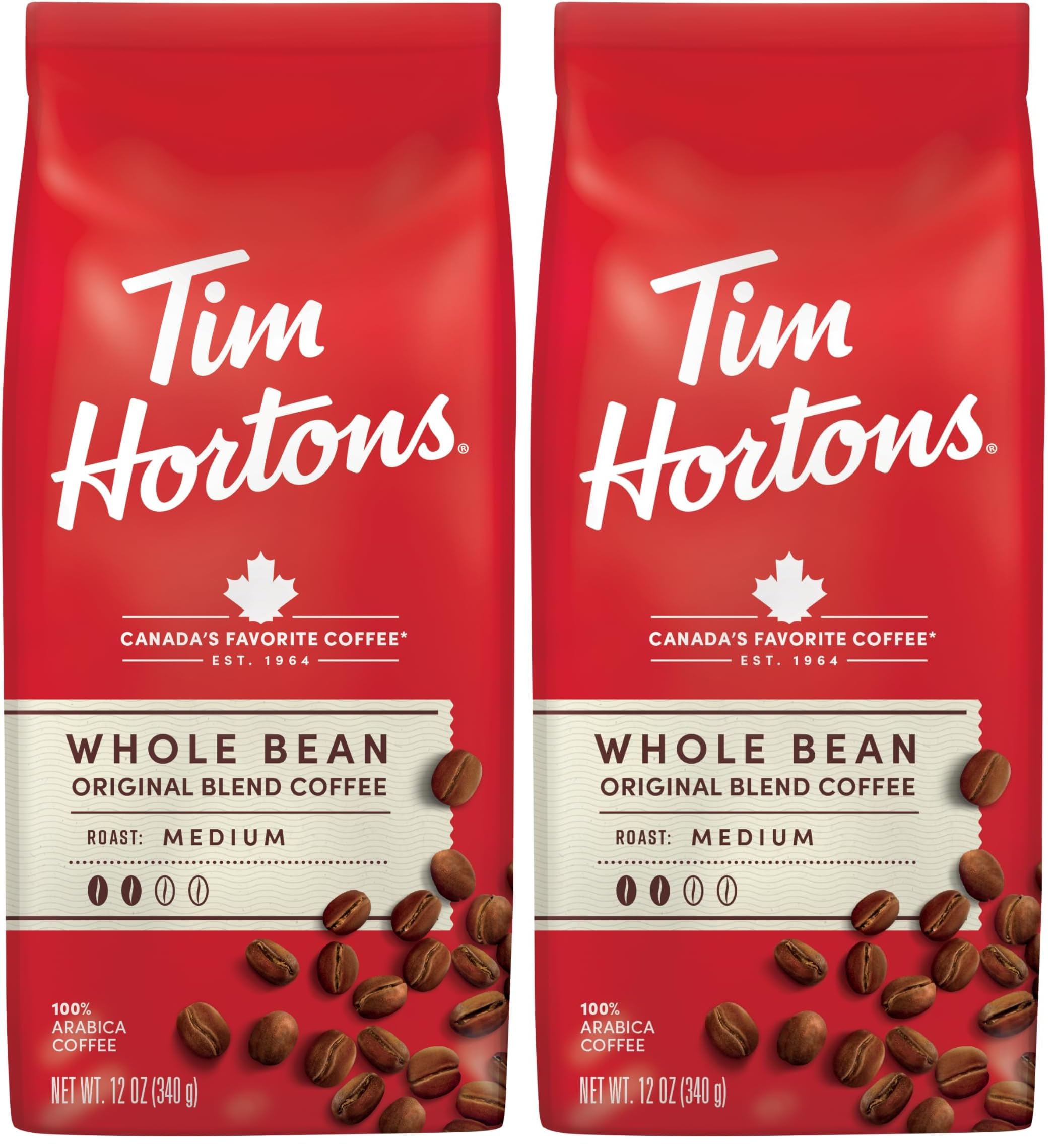 Coffee, Medium Roast, Whole Bean | 100% Arabica | 12 Ounce Bag | Pack of 2