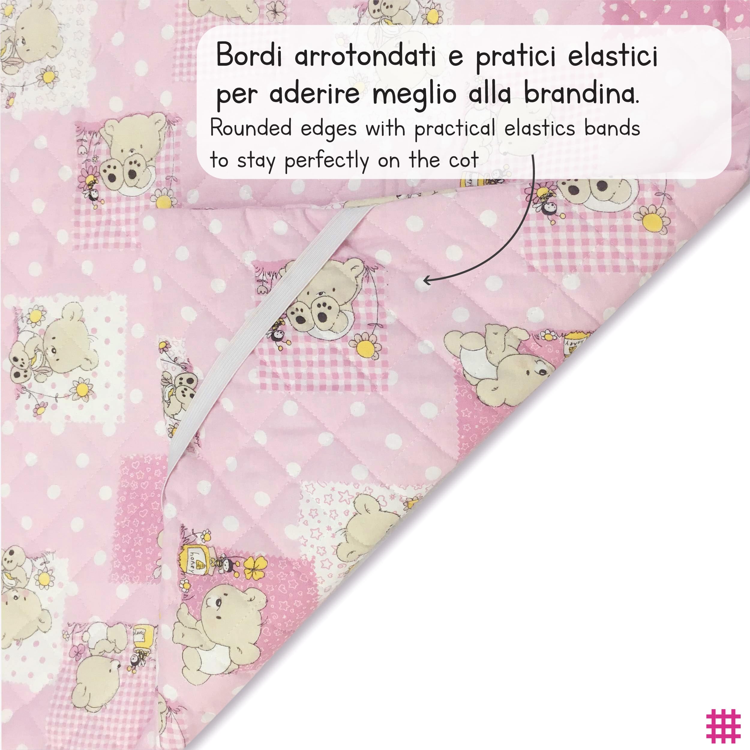 Panini Tessuti Saco de Dormir y Saco de guardería para bebés de 2 a 6 años - Tejido Acolchado 100% algodón, para Dormir en la guardería y en casa - Made in Italy (Saco de Dormir Osos y Abejas Rosas