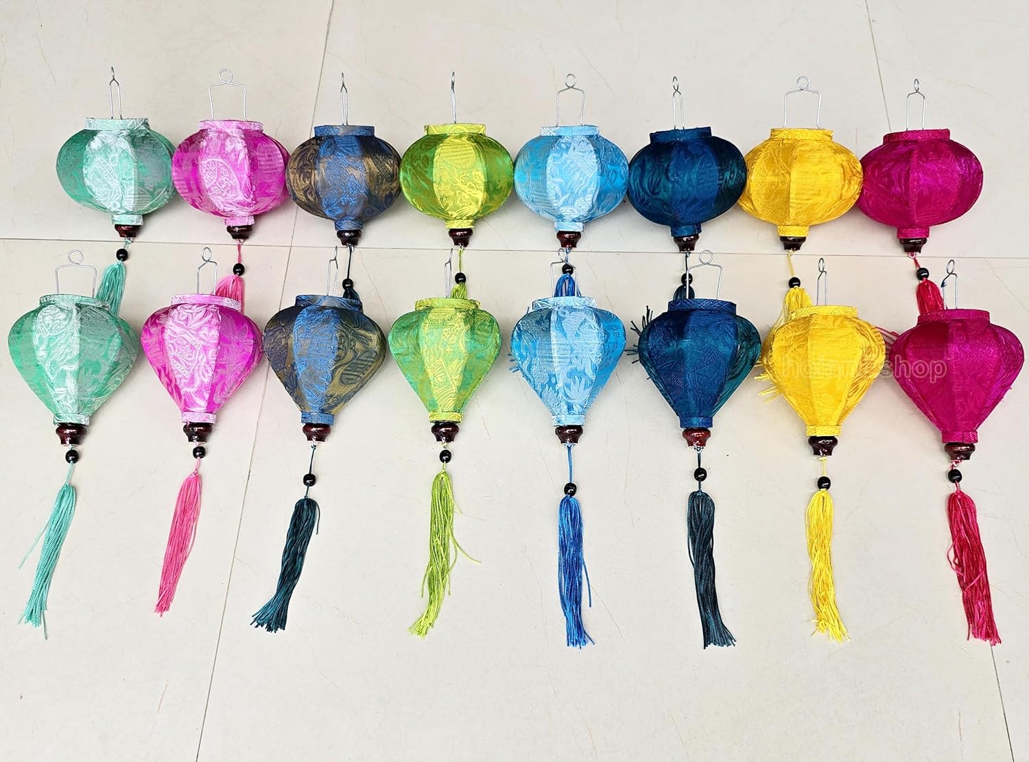 Small Mini Silk Lanterns for Christmas Decor, Wedding Decor, Restaurant Decorations, Garden Party Decorative - Set of 16 pcs (Set 16 Color #2)