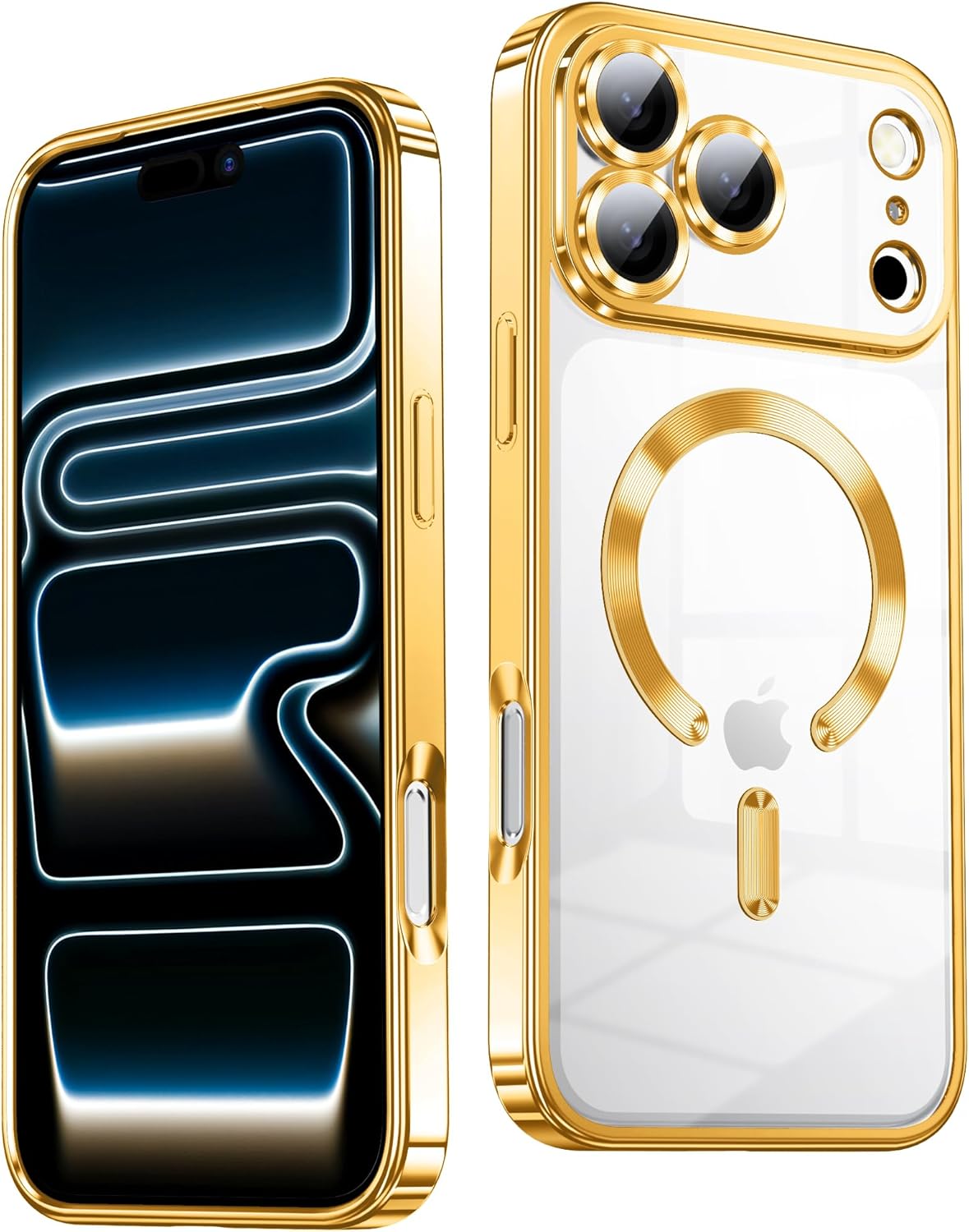 Slim Thin for iPhone 17 Pro Max Case Clear, Compatible with MagSafe, Built-in Camera Lens Protector, Non Yellowing Shockproof Protective Phone Case, Soft Electroplated Magnetic Cover, Gold