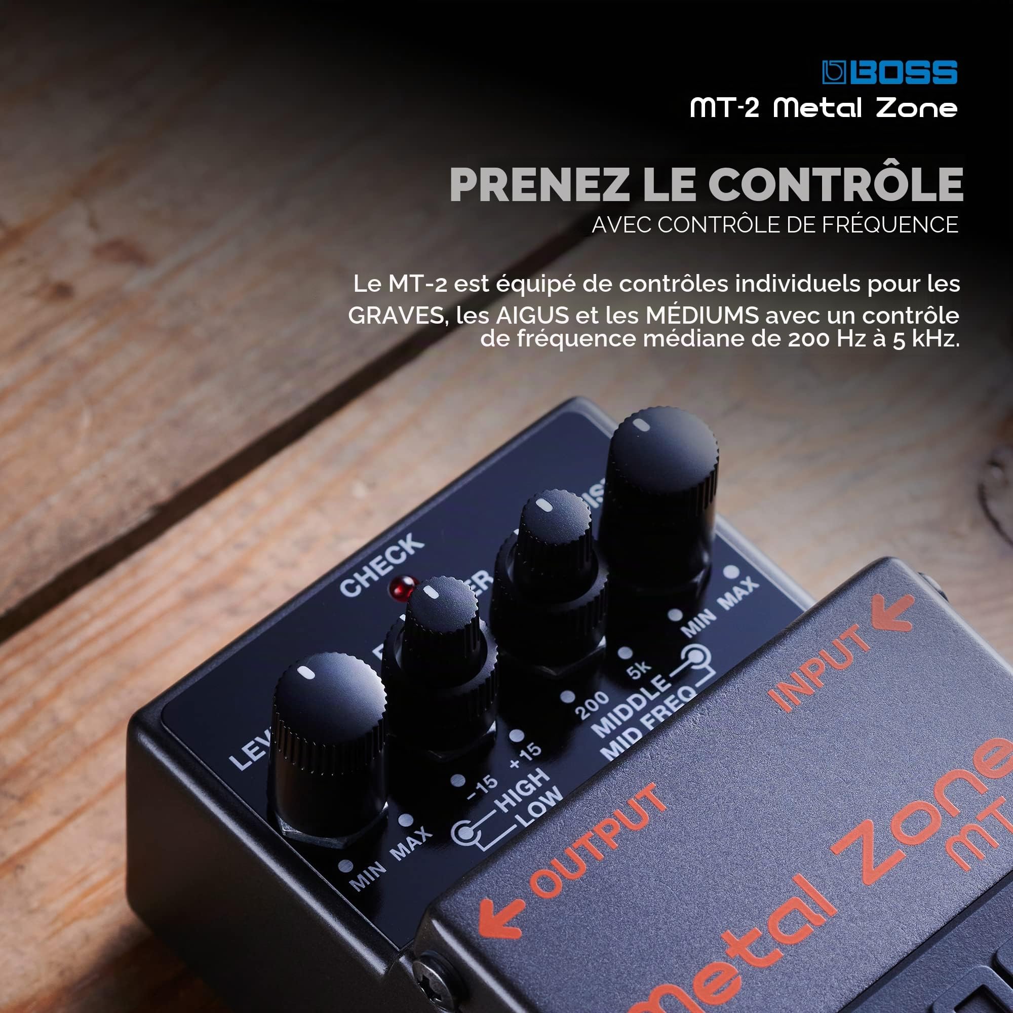 MT-2 BOSS - La pédale d'effets Metal Zone pour guitare et basse. La légendaire pédale de distorsion à haut gain, plus d'un million d'unités vendues. La garantie 5 ans BOSS. | Distorsion haut gain pour guitare et basse avec gain à deux étapes et égaliseur