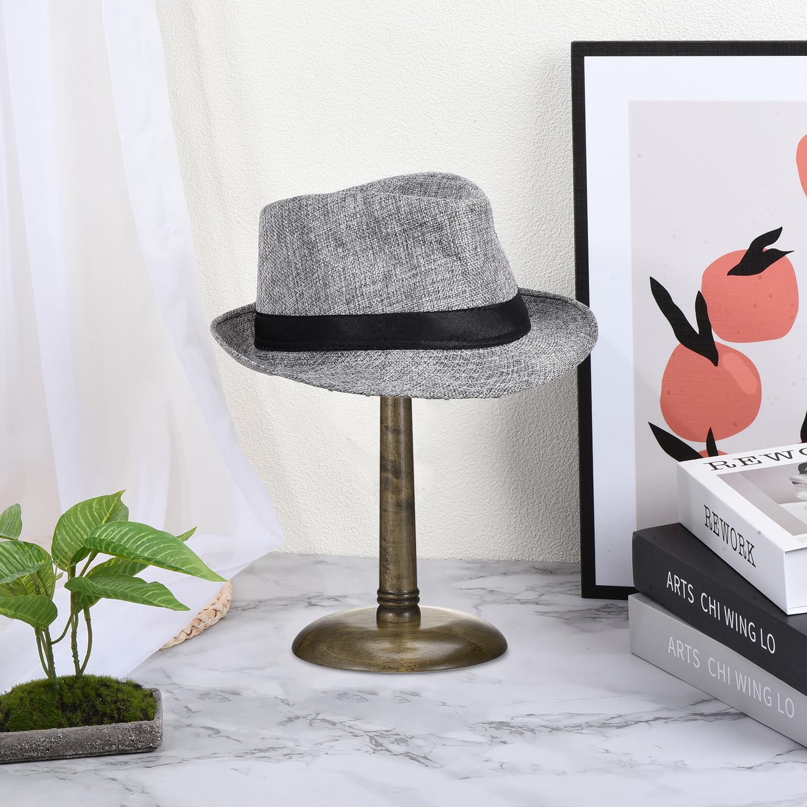 Uxcell Wooden Hat & Wig Display Stand - 13 Inch Height, Dome Top, Coffee Color, Tabletop Rack