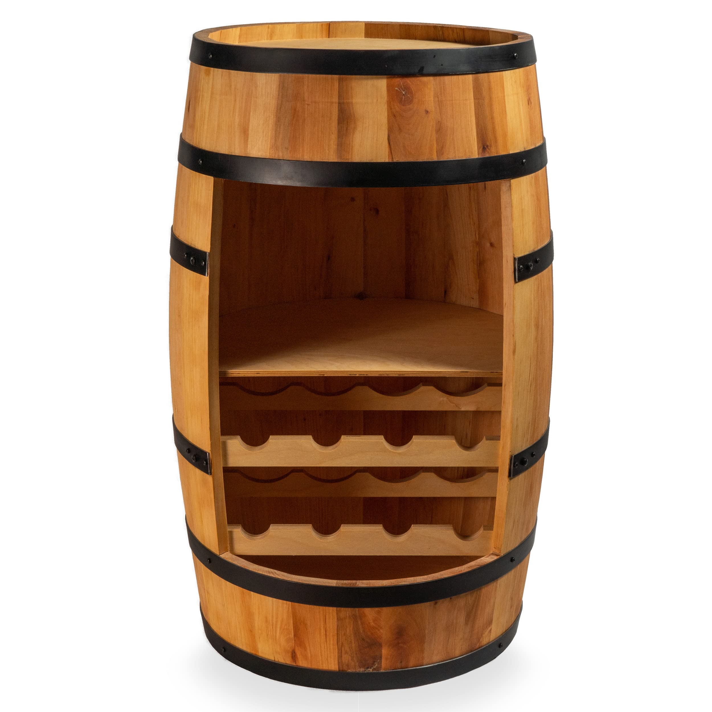 CREATIVE COOPER Weinschrank mit Regal und Weinliege - LED RGB - Retro Weinregal - 80 cm x 50 cm - Erlenholz Fassbar - Farbe Eiche