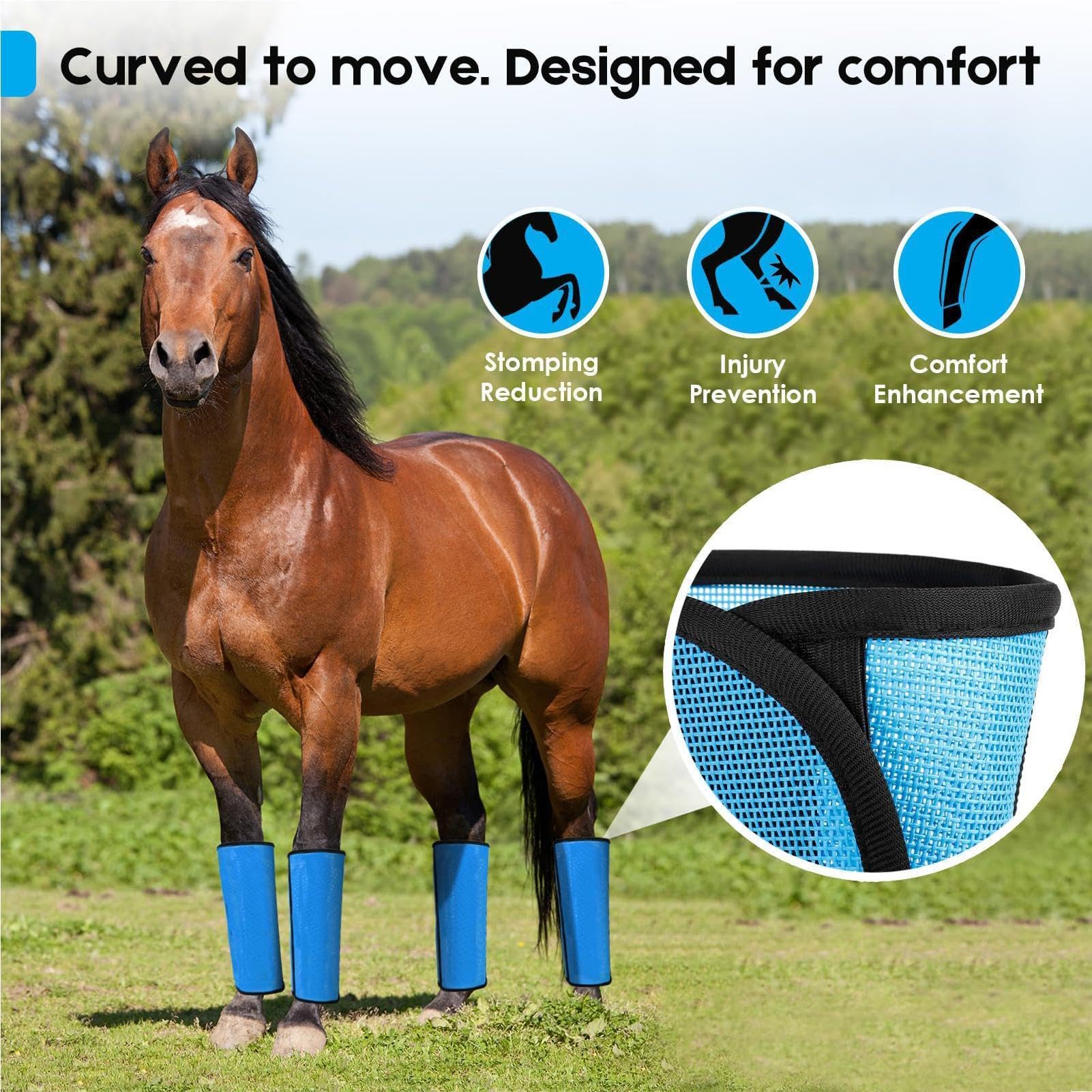 Botas contra moscas para caballos - Leggins de malla fina transpirable de 400 g | Protectores de malla ajustables y transpirables, 4 piezas, para pastos, carreras al aire libre, entrenamiento, competi