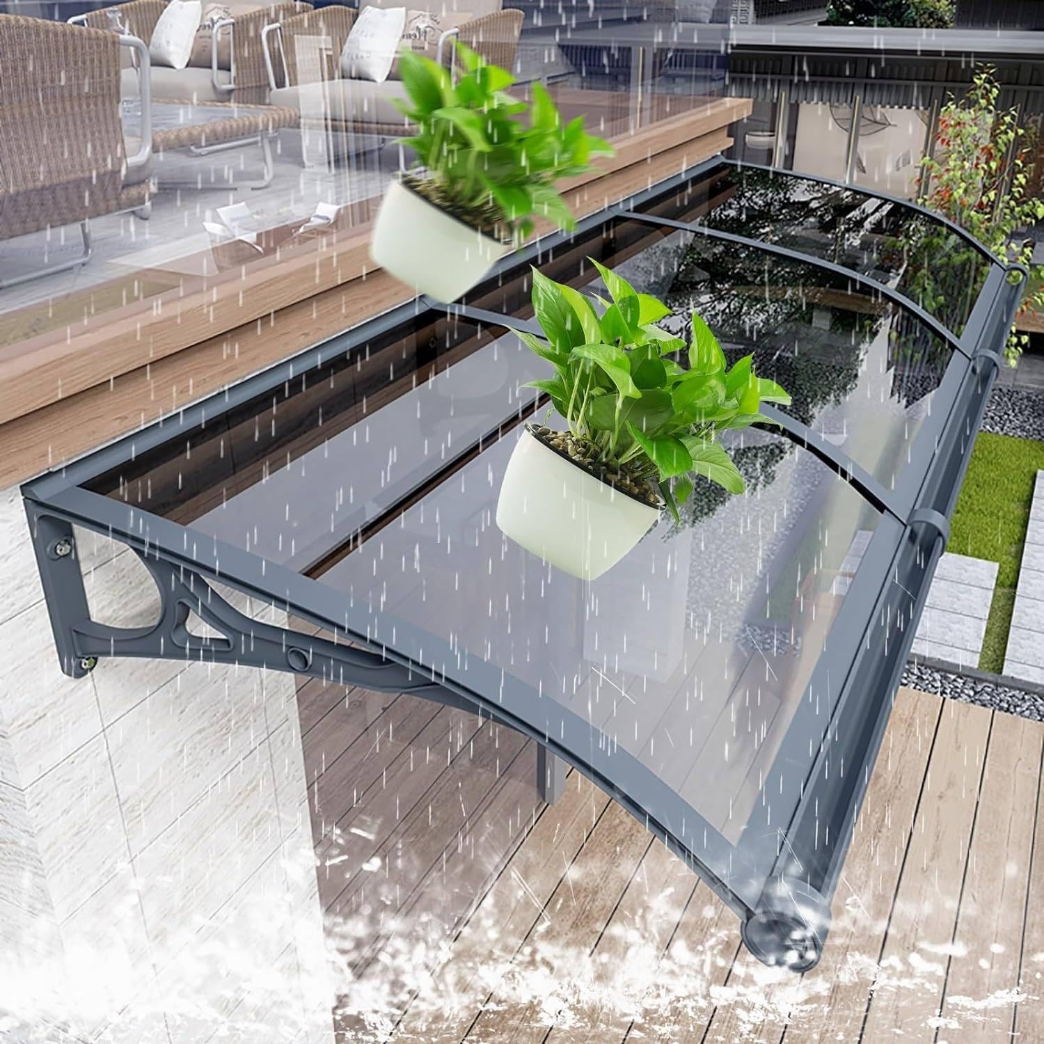GJZQDKX Window Awning Door Canopy,Door Awnings Exterior,Window Awning Door Canopy,Modern Polycarbonate Front Door Canopy,Aluminum Alloy Bracket Easy to Install for UV Rain Snow Protection,60x300cm/2