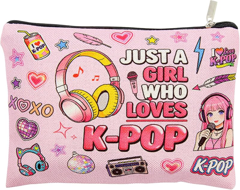 Necessaire de maquiagem CYUXING com estampa K-Pop, zíper e forro revestido, 1 unidade