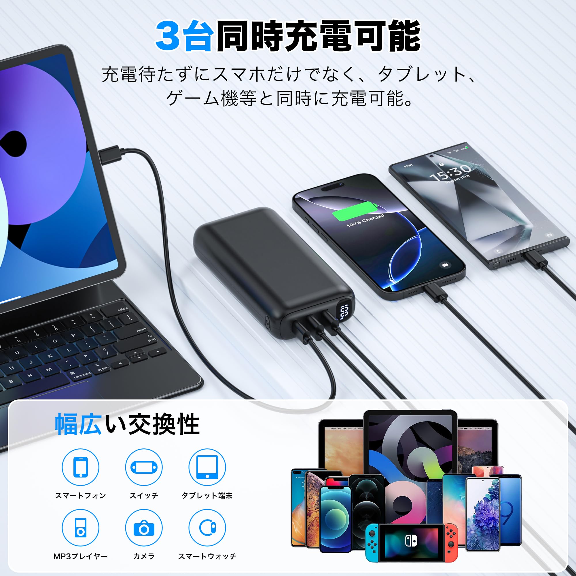 Amazon | 【2025新登場】モバイルバッテリー 22.5W/PD20W 3A急速充電