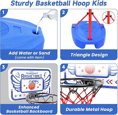 Miniatura 4 de Eaglestone Aro de baloncesto para niños, aro de baloncesto ajustable para niños, para interiores y exteriores, mini portería de baloncesto portátil,