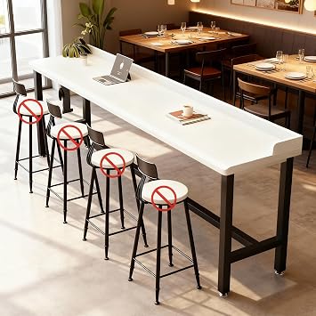Bar Table, Solid Wood Bar Height Table Counter, Metal Frame High Top Table Narrow Long Pub for Kitchen Living Room Coffee Shop Small Space