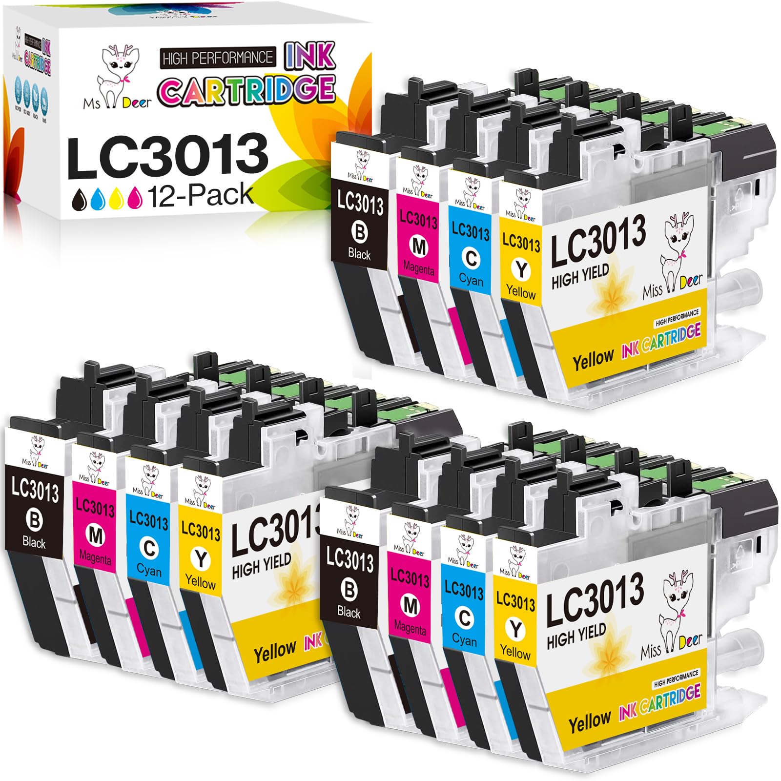 Photo 1 of 12-Pack LC3013 Ink Cartridges BK/C/M/Y MS DEER Compatible Replacement for Brother LC 3013 LC3011 LC3013BK for MFC-J895DW MFC-J497DW MFC-J491DW MFC-J690DW Printer (3 Black, 3 Cyan, 3 Magenta, 3 Yellow)