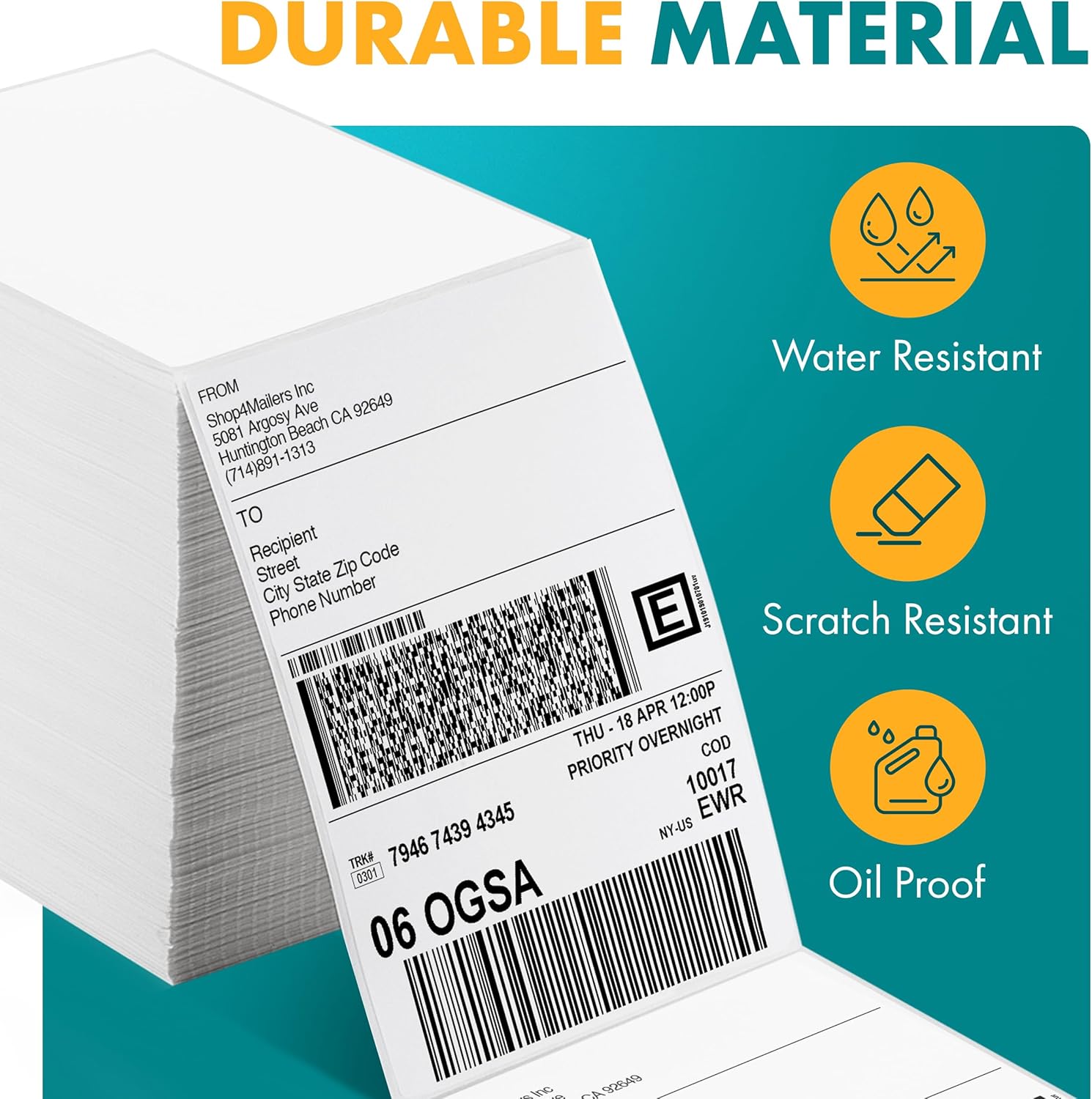 Shop4Mailers 4x6 Fanfold Direct Thermal White Adhesive Perforated Blank Address Shipping Labels for Packages, Compatible with Zebra & Rollo Printer (3000 Labels)