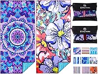 Vista 16 de Paquete de 2 toallas de playa de microfibra fina y ligera de gran tamaño, 71 x 32 pulgadas, extra grandes, sin arena, para viajes, natación