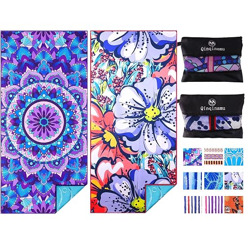 2 Pack Microfiber Oversized Lightweight Beach Towel 71"x32" XL Extra Large Thin Sand Free Towels Travel Swim Pool Yoga Gym Camping for Adults Women Men Beach Essentials Accessories Vacation Gift