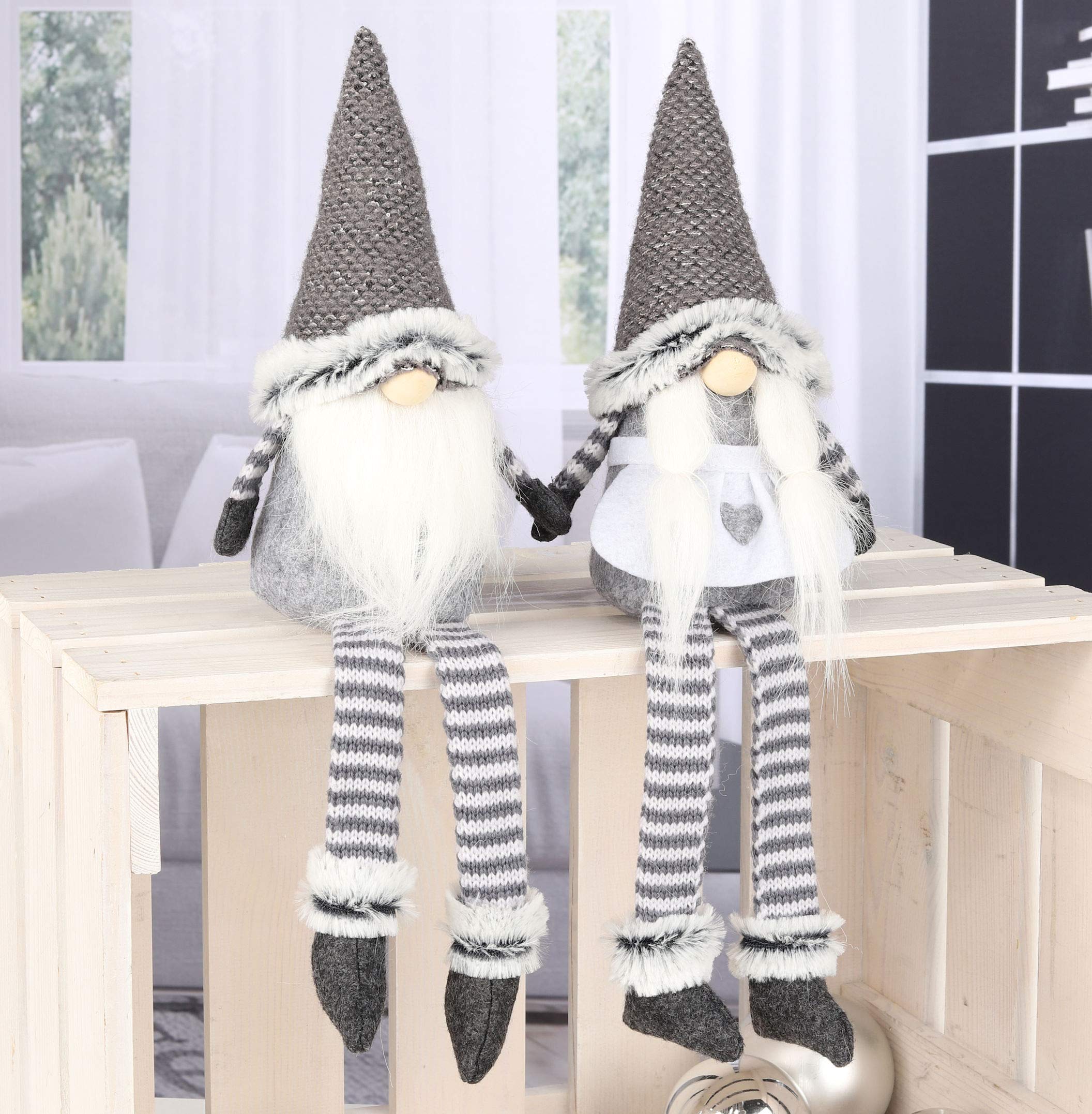 GNOME - Set Di 2 Sgabelli A Forma Di Gnomo Natalizi 72 Cm: Decorazione Interni Scandi Con Cappello E Scarpe A Quadretti, Rosso Pomodoro
