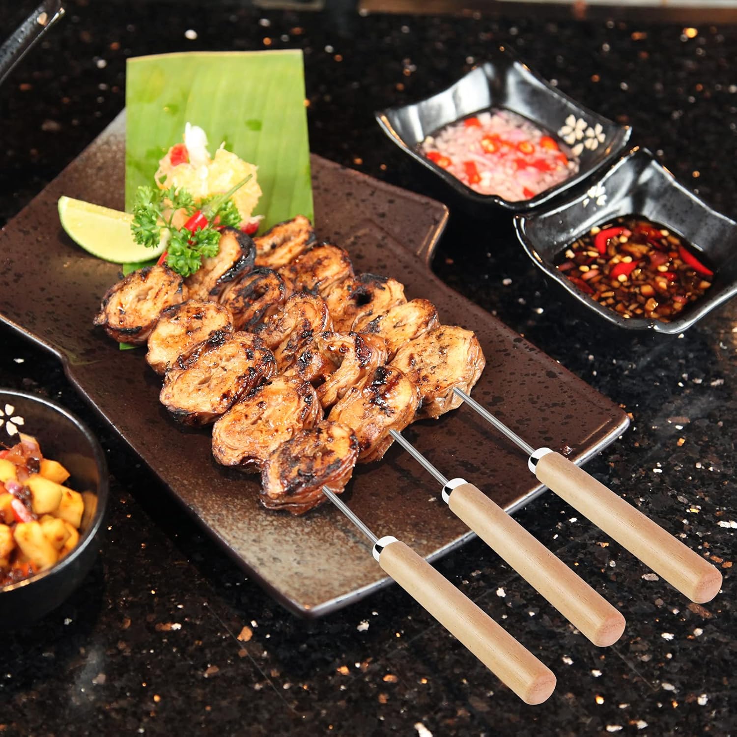 WONGYEE Kabob Skewer with Wood Handle, 32 Pcs Smores Skewers for Fire PitLarge Stainless Steel Brazilian-Style BBQ Skewers,BBQ Stick Needles Outdoor Outings Cooking Tools : Patio, Lawn & Garden