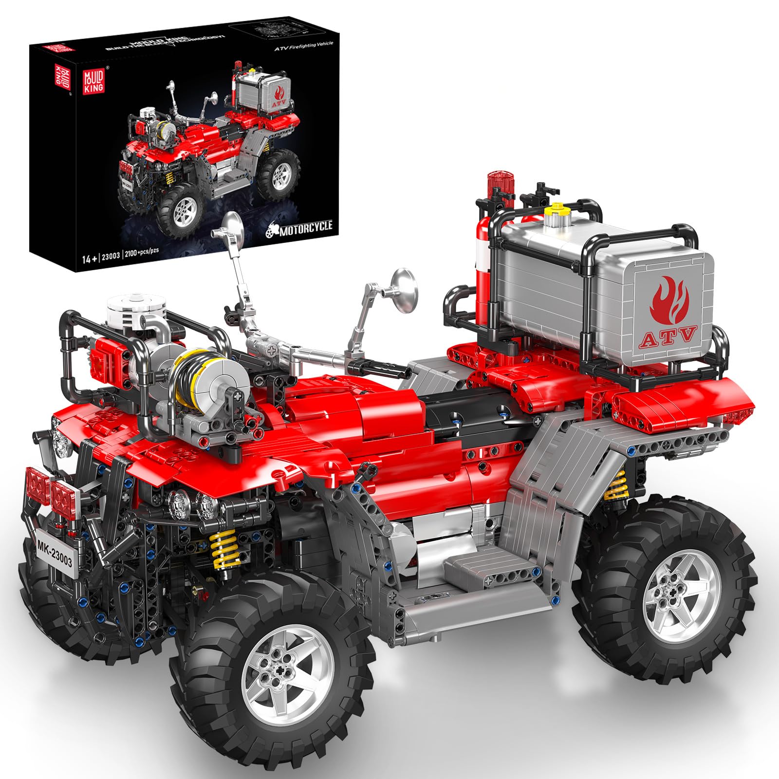 Mould King 23003 Technik ATV - Kit de construcción de Moto de Bomberos, Mando a Distancia de 2,4 G y aplicación de Doble Control, autociclo, Kit de construcción de vehículos Todoterreno (más de 2100