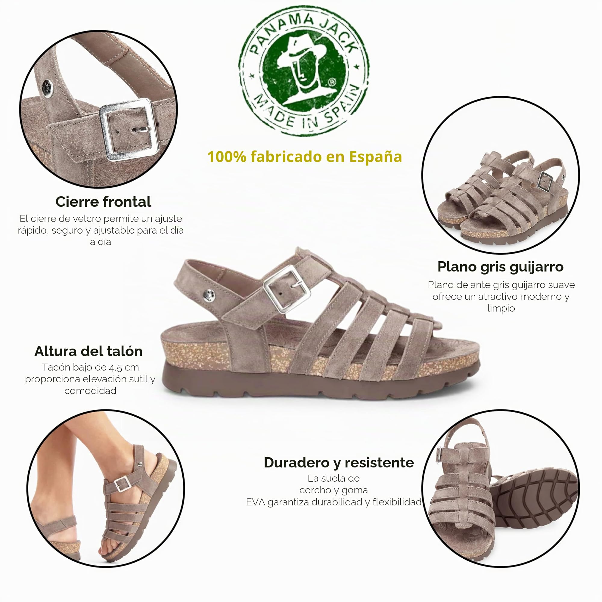 Panama Jack Sandalias de Cuña Sasha B6 Para Mujer, de Ante Gris Piedra, Estilo Alpargata de Verano.