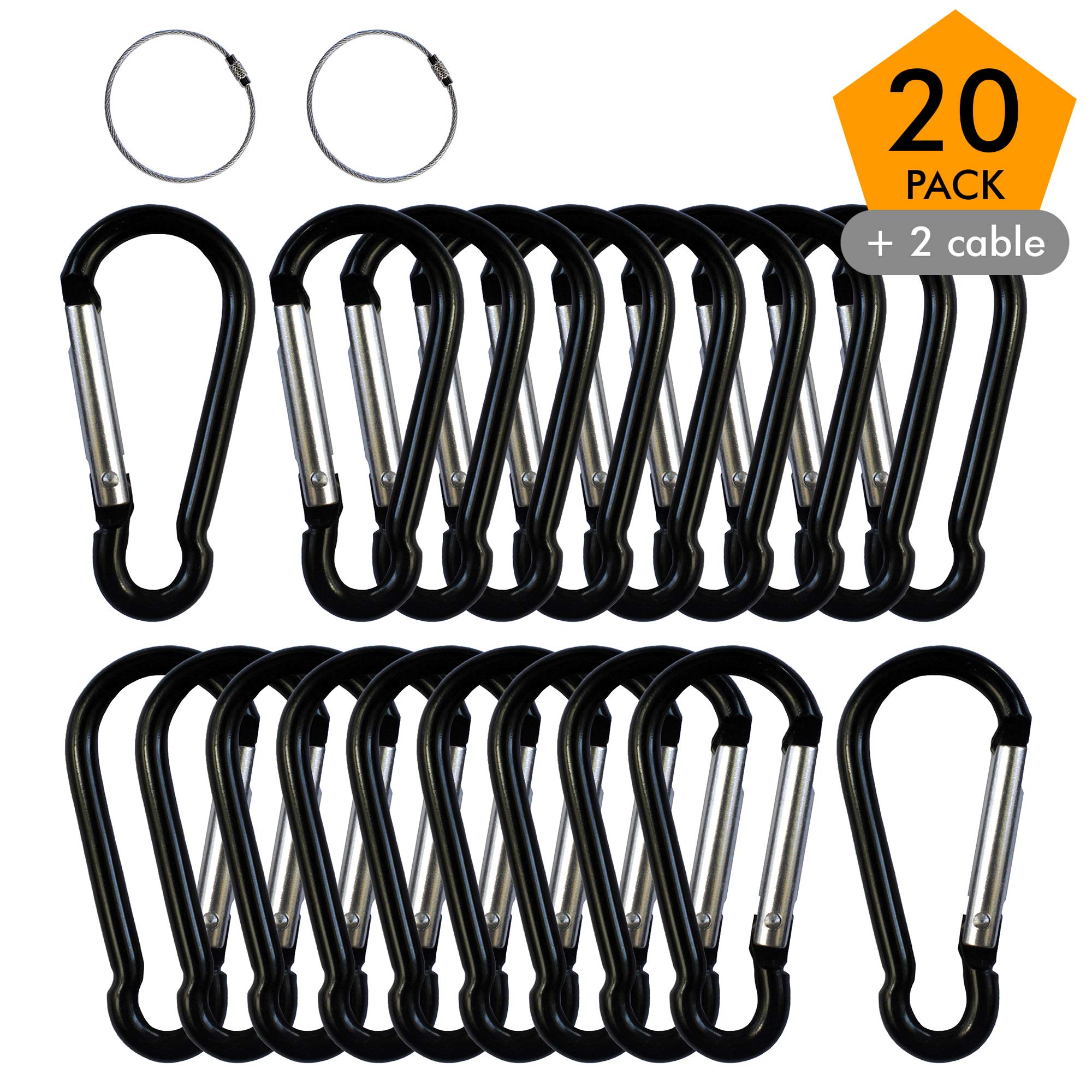 Millennial Essentials 2.4" Aluminium Carabiner Clip 20pcs, Durable Spring-Loaded Gate Keychain Hook Pear Shape for Home, RV, Camping, Hiking, Fishing or Traveling