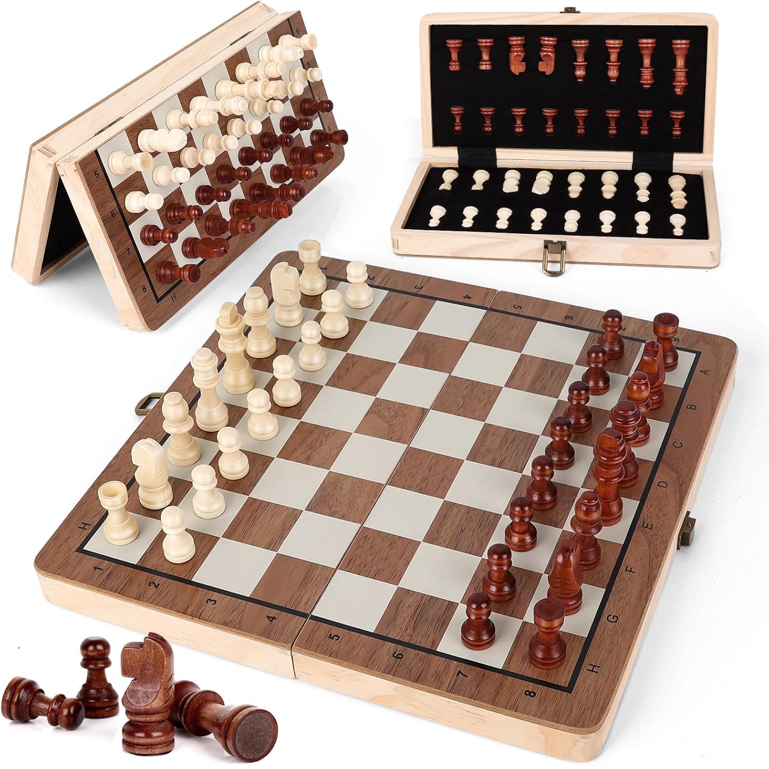 PRIMESAGE® Chess Board Set 9.5"x9.5"IN(EXTRA QUEENS) Chess Board Wooden Chess Board Set Magnetic Chess Board Wooden Chess Board Magnetic Chess Board Memory Chess Game for Kids Board Games Memory Chess