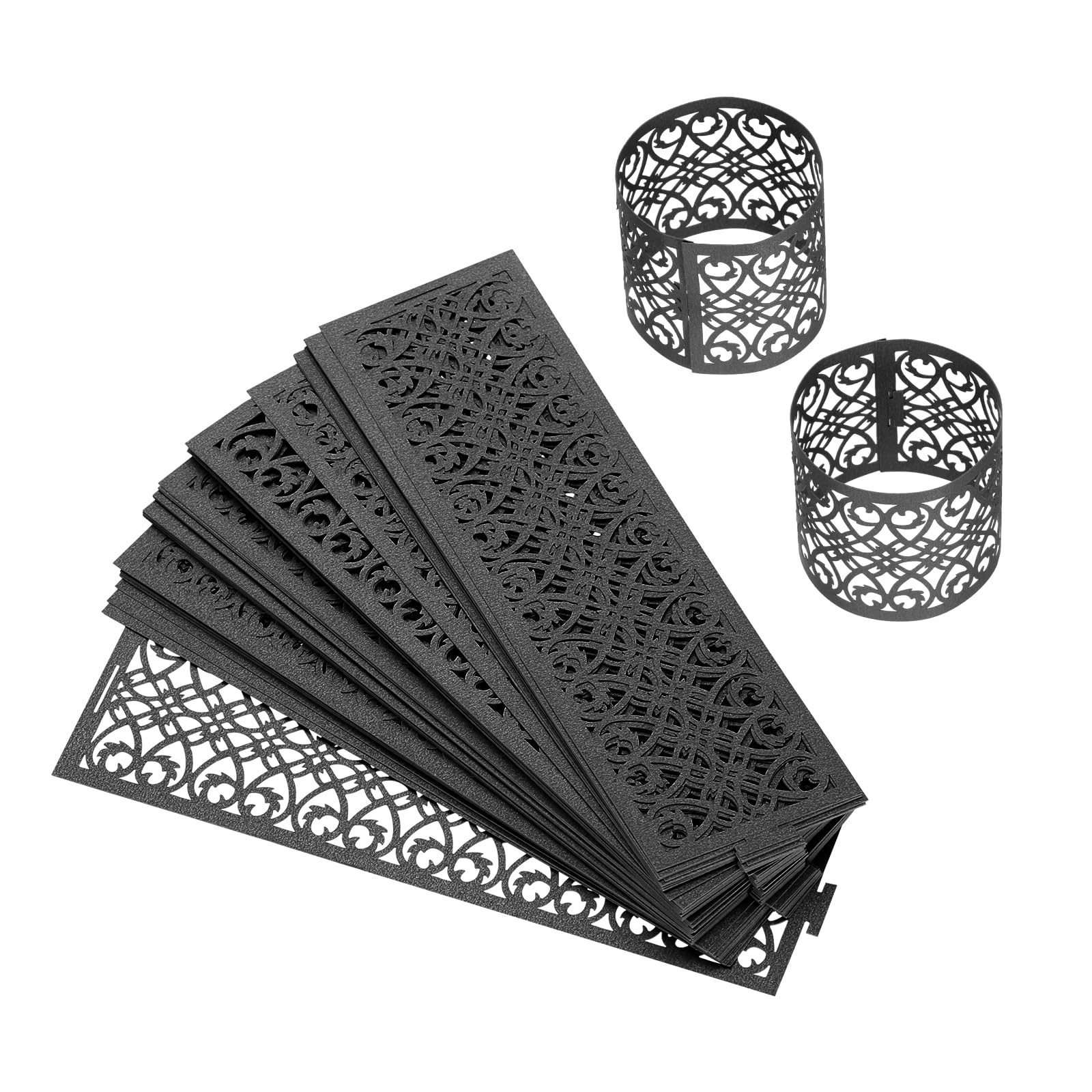 uxcell Lot de 200 ronds de serviette en papier d'aluminium découpé au laser pour mariage, fête, décoration de table, restaurant (noir, 13 x 4 cm)