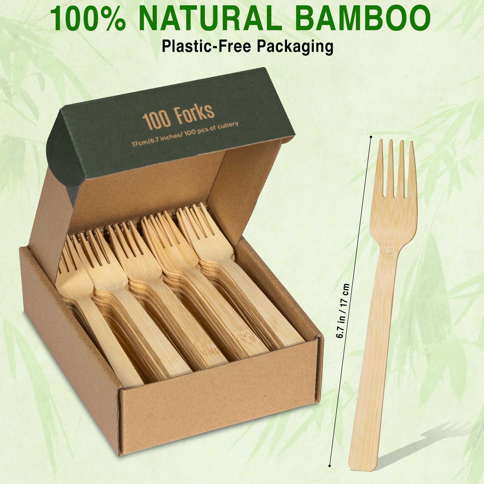 Disposable Bamboo Forks, 100-Count Set; BPA Free Splinter-Free Biodegradable & Ethically Sourced Compostable Cutlery Perfect for Appetizers and Cocktails - Bamboo Forks Disposable