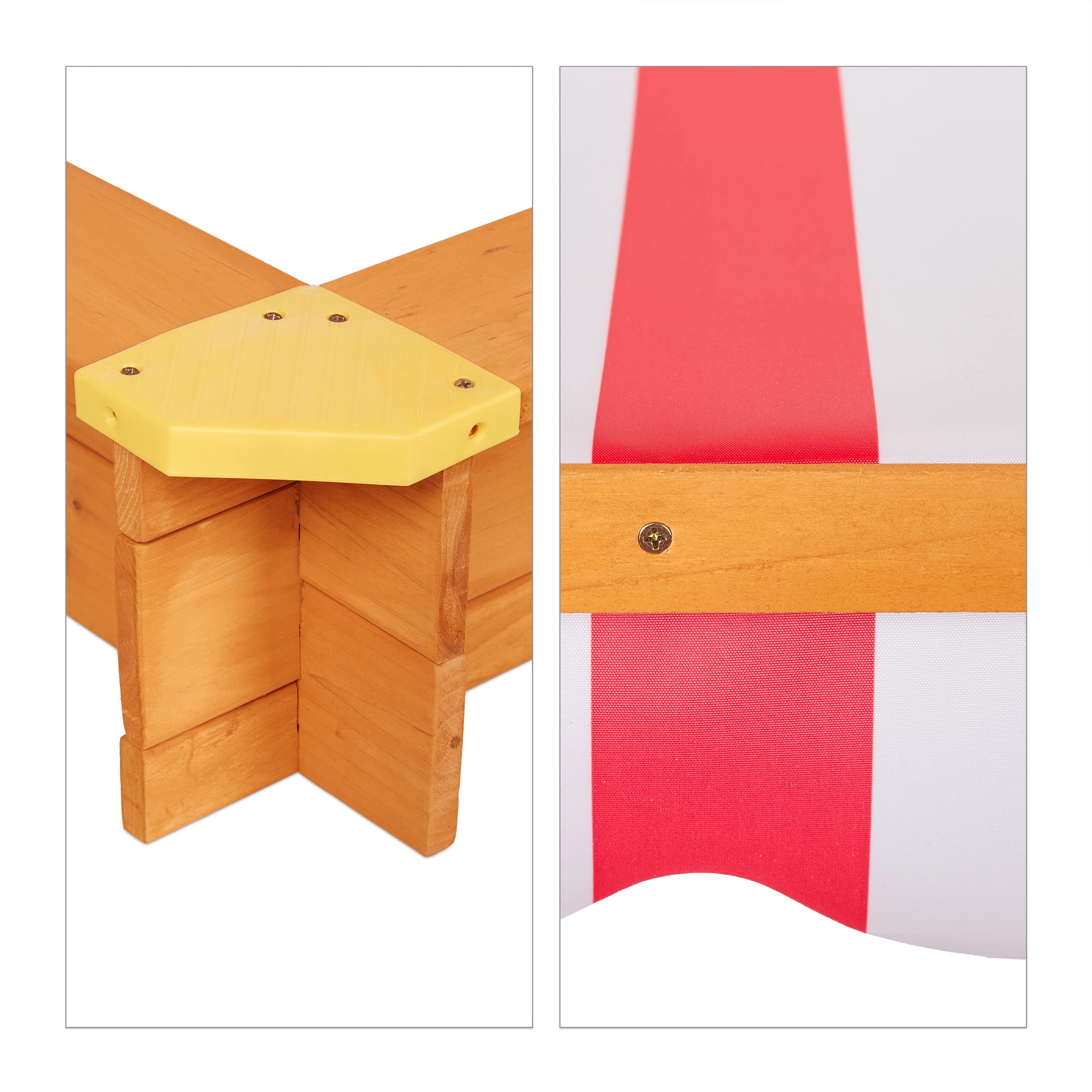 Relaxdays Arenero Niños con Techo Regulable, 117 x 117 x 117 cm, Cajón de Arena con Forro, Madera de Abeto, Natural