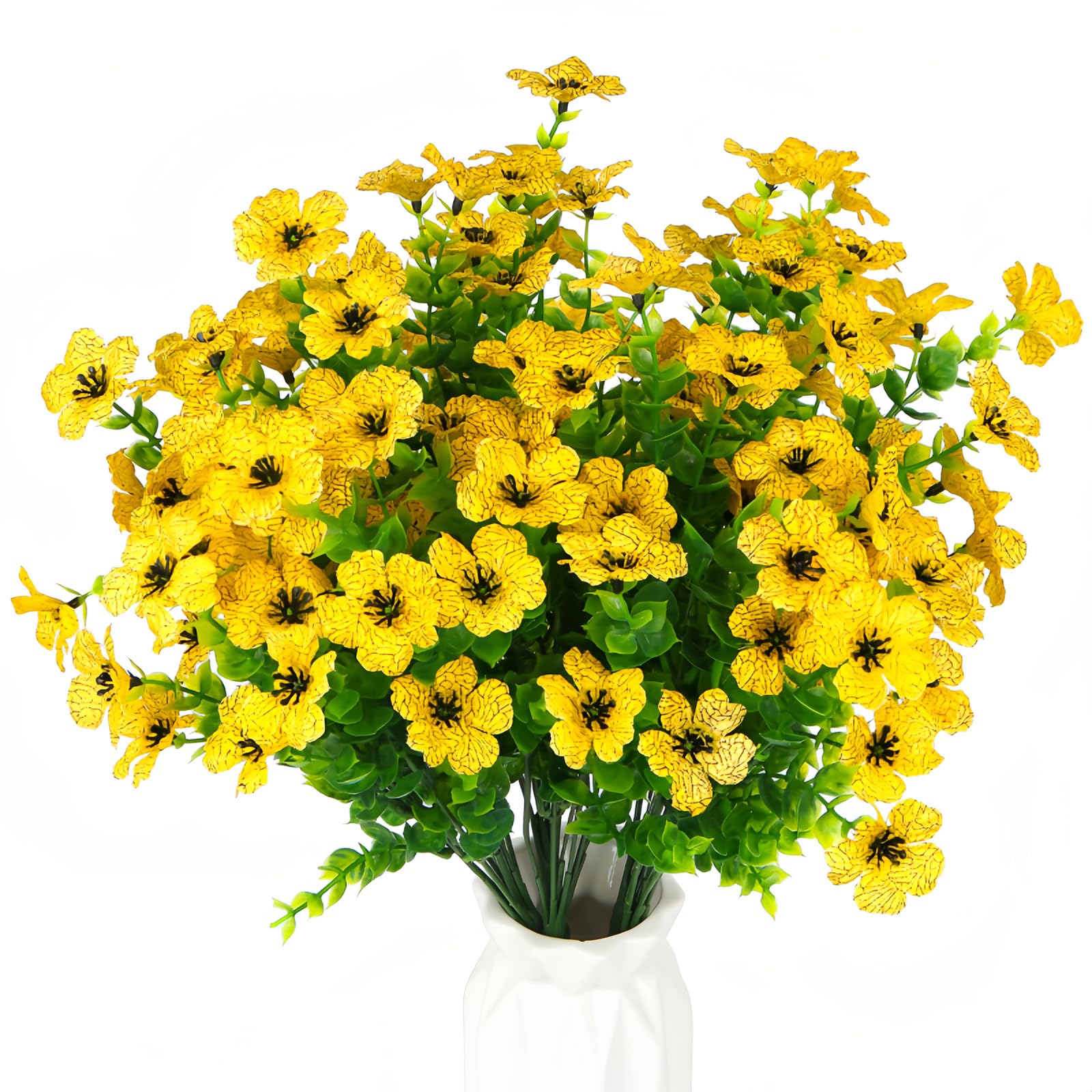 HBell 12 Bundles Outdoor Artificial Flowers UV Resistant Fake Boxwood Plants,Faux Plastic Greenery for Indoor Outside Hanging Plants Garden Porch Window Box Home Wedding Decor (Yellow)