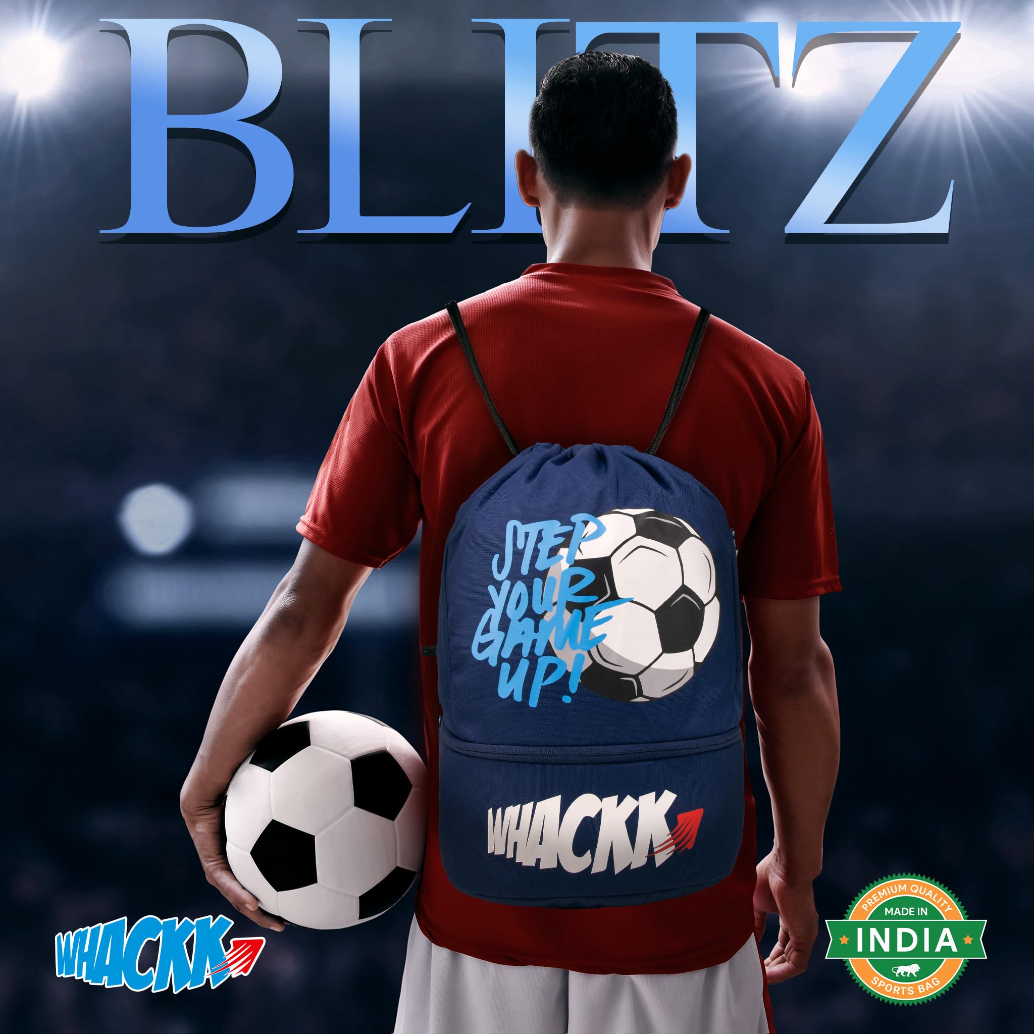 WHACKK Blitz Football Bag Blue | Ball Carry Kit Bag with Shoe Compartment & Adjustable Strap | Sports Bag for Football, Basketball & Volleyball 1