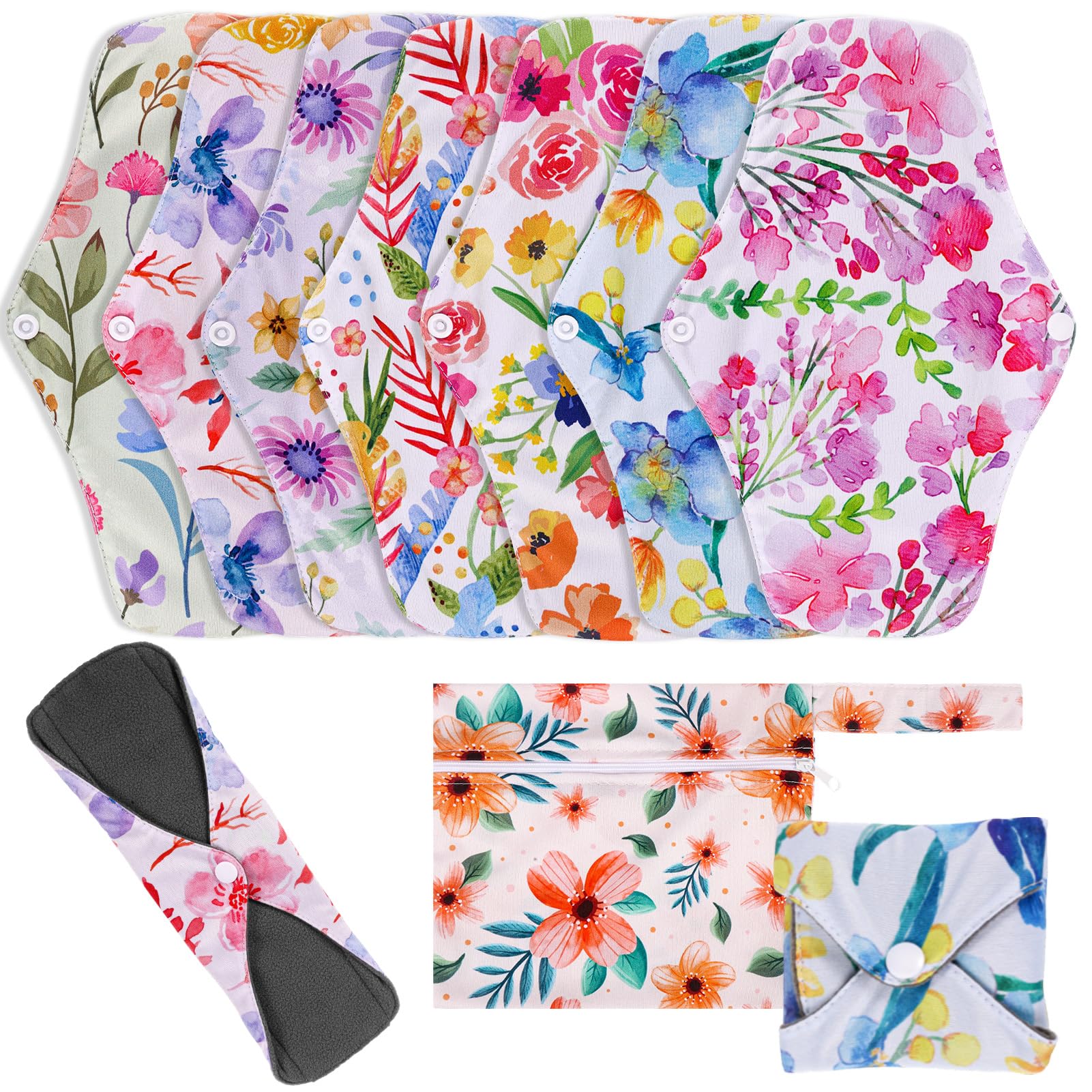 XEPST 7 Pièces Serviette Hygiénique Lavable, Protege Slip Lavable, Protège-slips et Serviettes Hygiéniques Lavables pour la Nuit