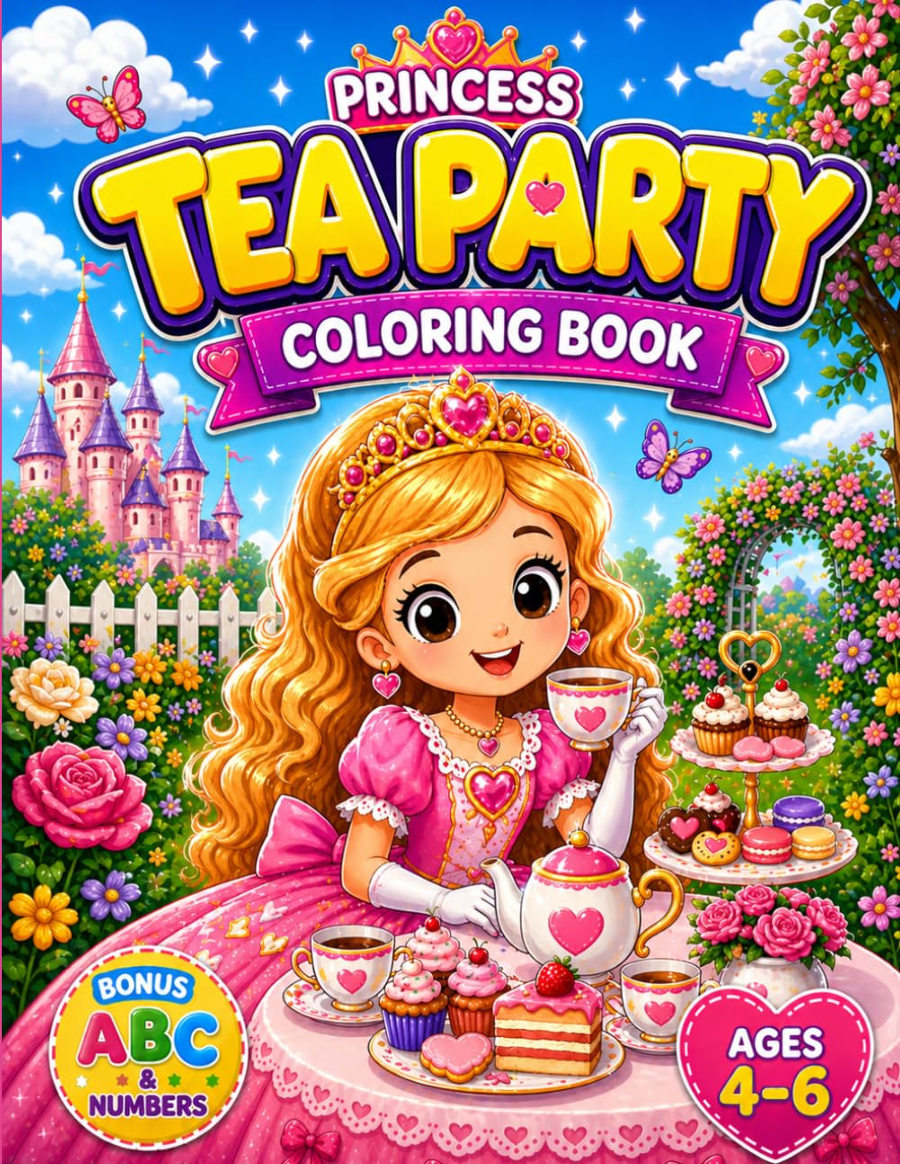 Princess Tea Party Coloring Book for Girls Ages 4–6: Fun and Cute Royal Tea Time Scenes with BONUS ABC Alphabet & Numbers: 20 Easy Coloring Pages with ... (Smash Kids Coloring & Learning Series)