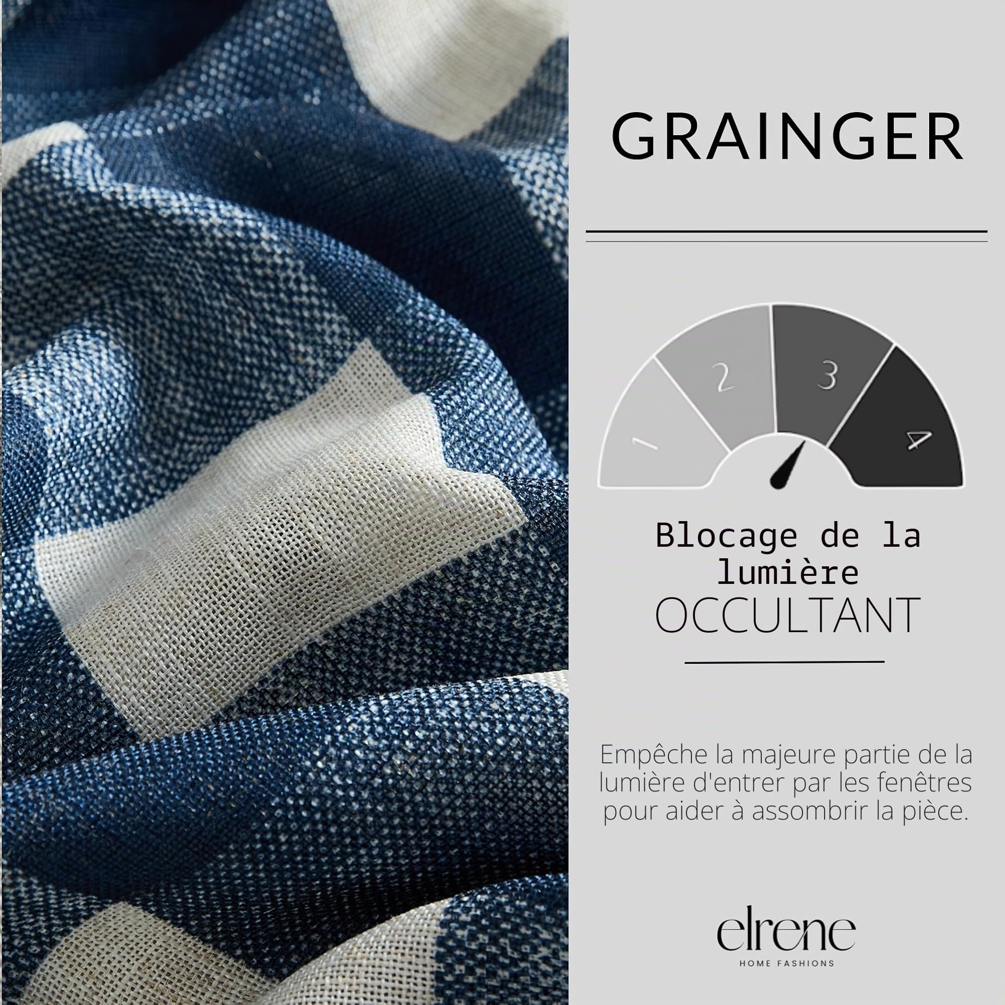 Elrene Home Fashions Farmhouse Living Grainger Rideau de fenêtre occultant à Carreaux de Buffle avec Pattes avec Passe-Tringle, pour Salon et Chambre à Coucher, 132,1 x 241,3 cm, Indigo, 1 Panneau