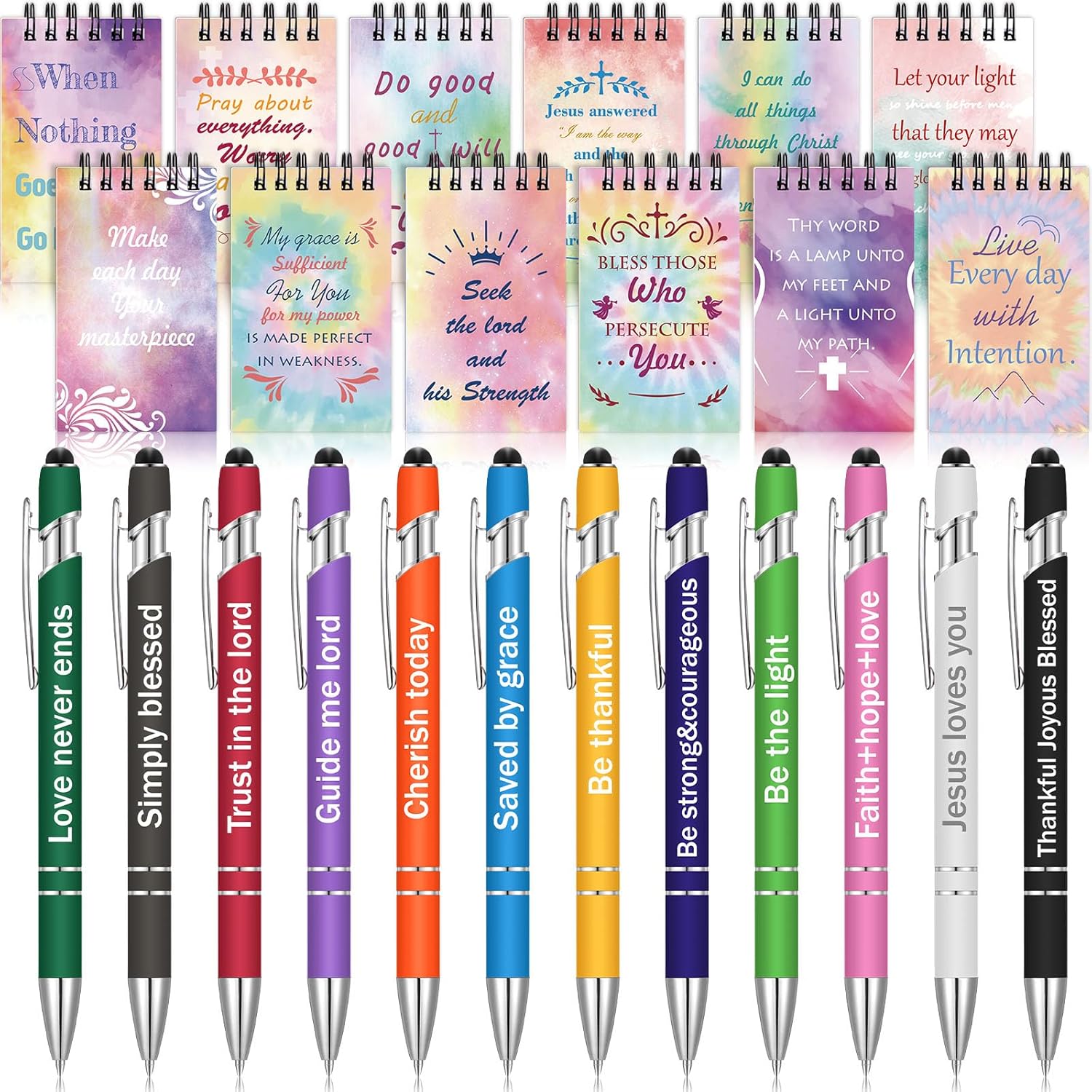 Spiareal 24 Pcs Funny Pens Notepads for Teacher Nurse Christian Theme Appreciation Gifts Bulk Motivational Negative Inspirational Notepad Ballpoint Pens for Nurse Teachers Office Supplies (Rainbow)