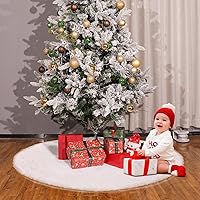 Vista 8 de 48 Inch Christmas Tree Skirt - Vonhen Extra Larger Thick Faux Fur Tree Skirt White Plush Skirt for Merry Chtistmas Party Christmas Tree Decoration