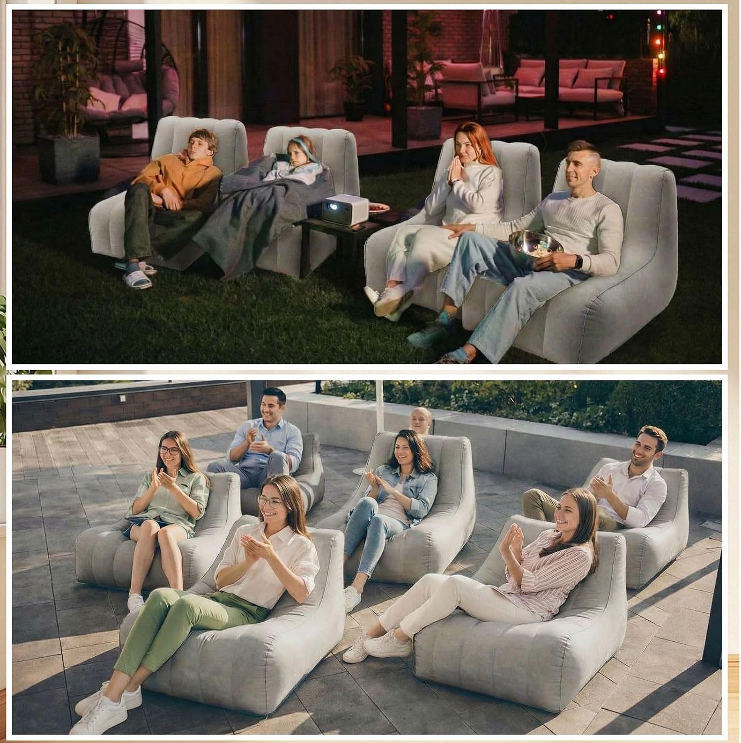 6 Pcs Inflatable Chairs for Adults, Blow up Couch with Electric Air Pump, Inflatable Chairs for Movie Night Flocking Portable Blow up Furniture Beanbag Sofa for Living Room Party (Light Grey)