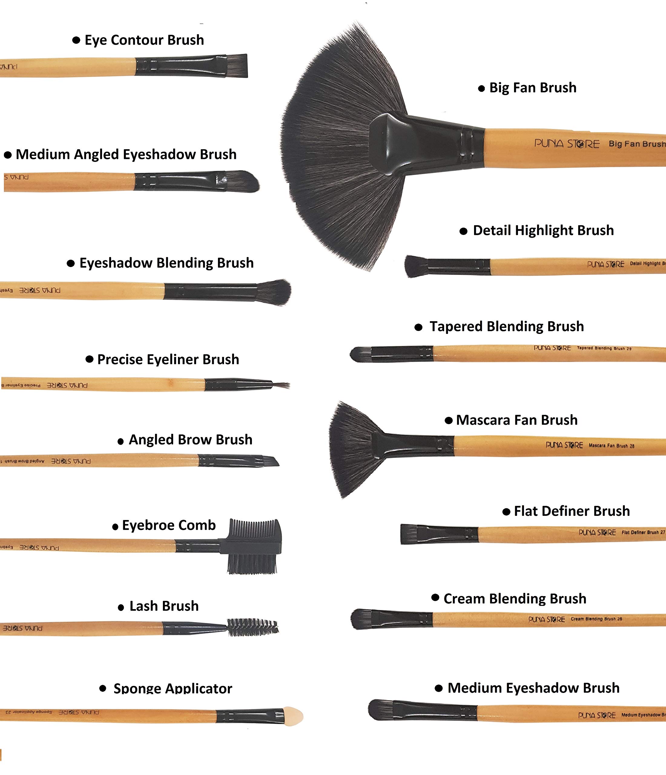 Puna Store 30 Piece Bamboo Makeup brush Set Premium Synthetic Makeup Brushes Cruelty Free Vegan Brushes, Kabuki Foundation 3