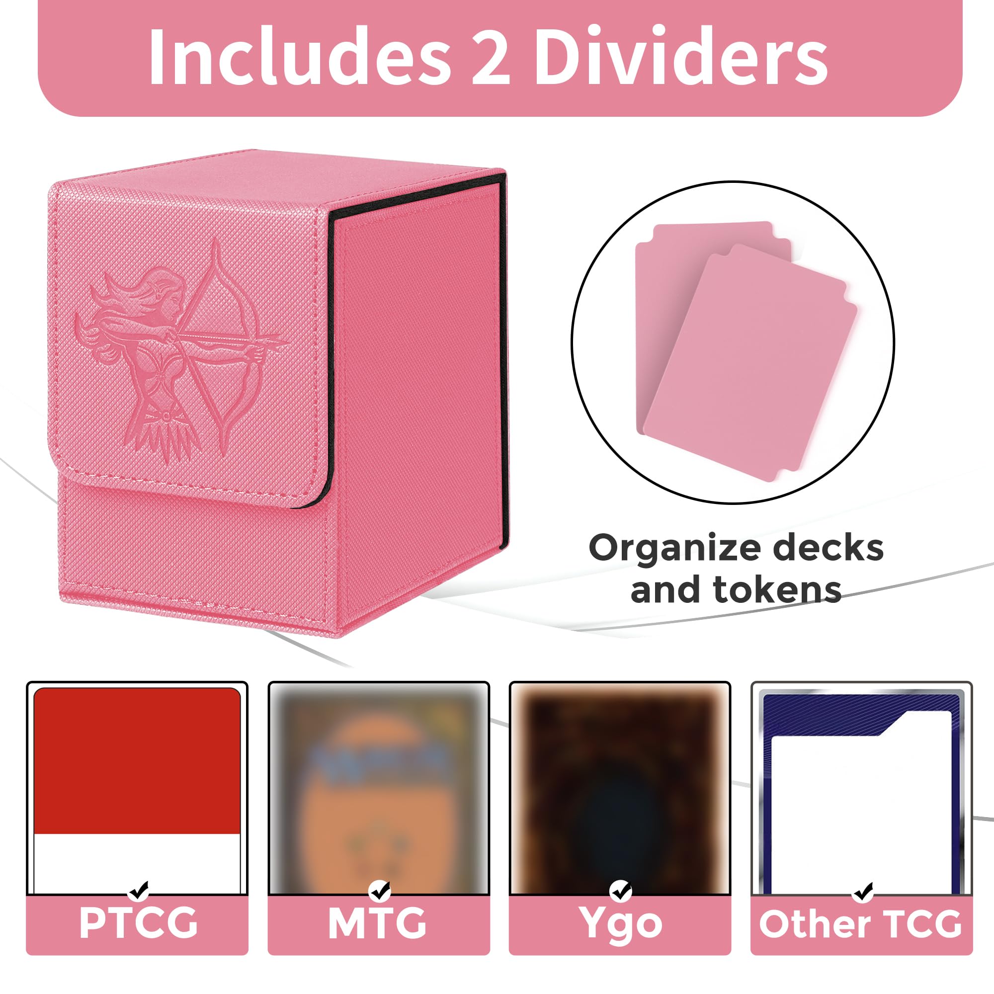 MTG Deck Box - Caja de almacenamiento de cartas coleccionables de gran capacidad, se adapta a más de 100 tarjetas de doble manga, funda de cuero compatible con mazo Magic Commander, mazo de