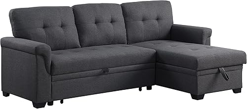 Miniatura 3 de FEIYAW Sofá modular convertible en forma de L de 84 pulgadas con diván de almacenamiento, cama extraíble, diseño de sofá esquinero reversible para