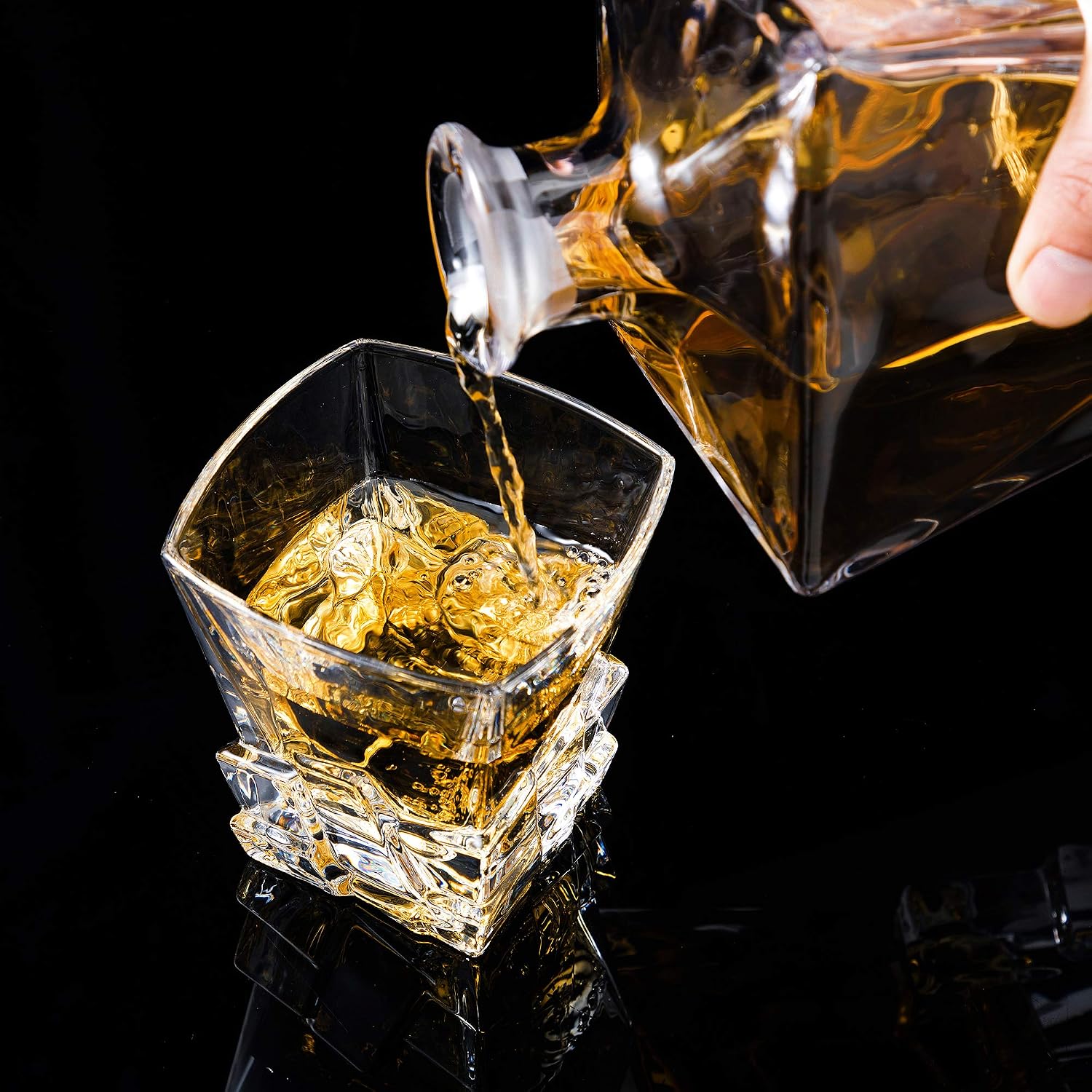 Grеаtеѕt Prоduсt YouYah Whiskey Decanter Set with 4 Crystal Glasses,8 Stainless Steel Ice Cubes & Tong,Whiskey Gifts for Men,Rocks Glass,Lowball Bar Glass for Brandy,Cocktail,Vodka,Bourbon,Cognac (Cone + 8 Cubes)